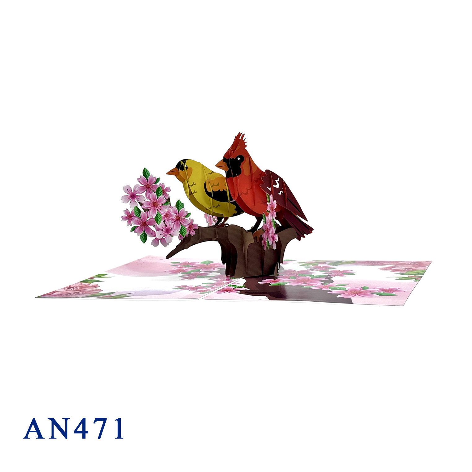 Two Birds with Cherry Blossoms Pop-up Card
