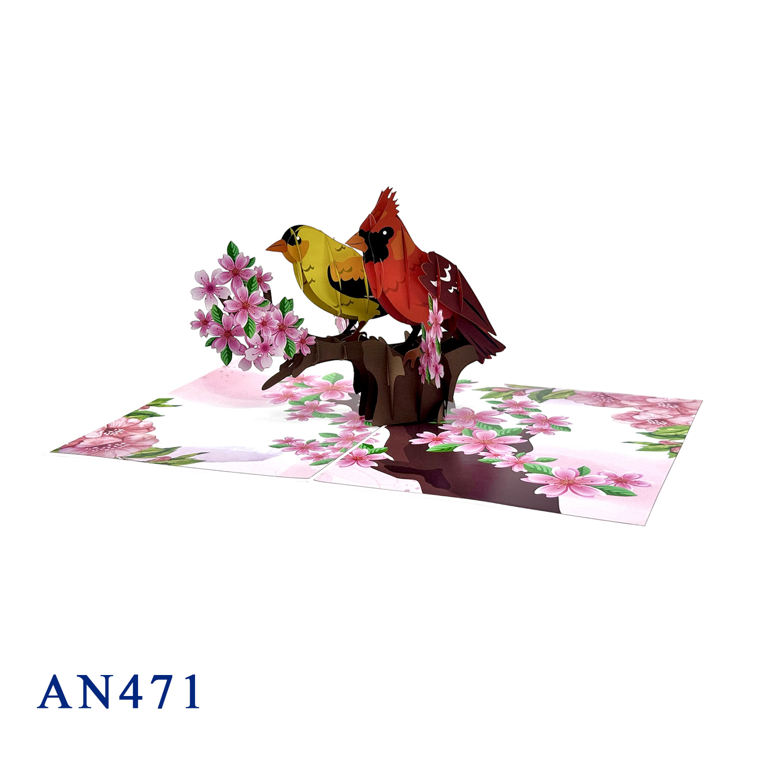 Two Birds with Cherry Blossoms Pop-up Card