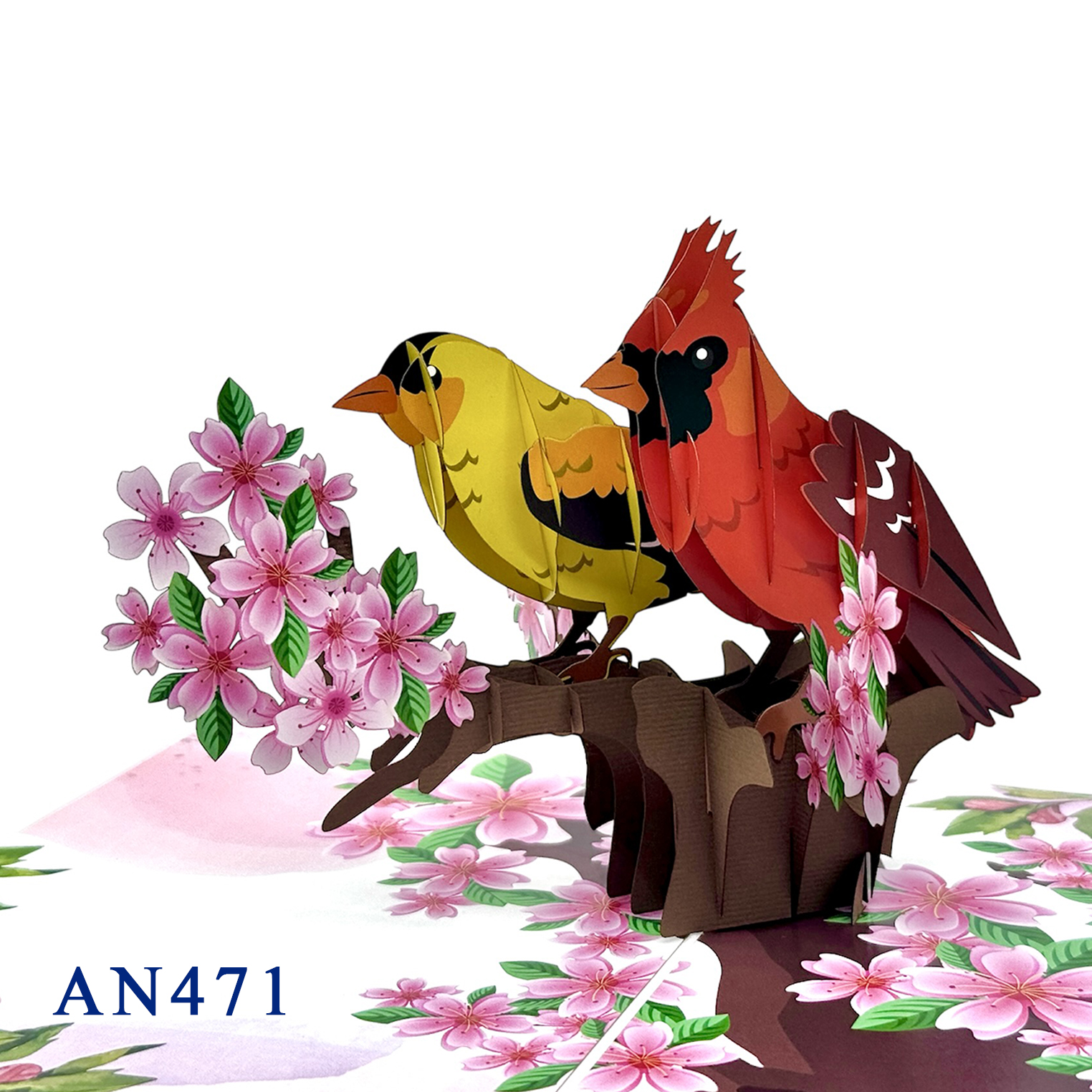 Two Birds with Cherry Blossoms Pop-up Card