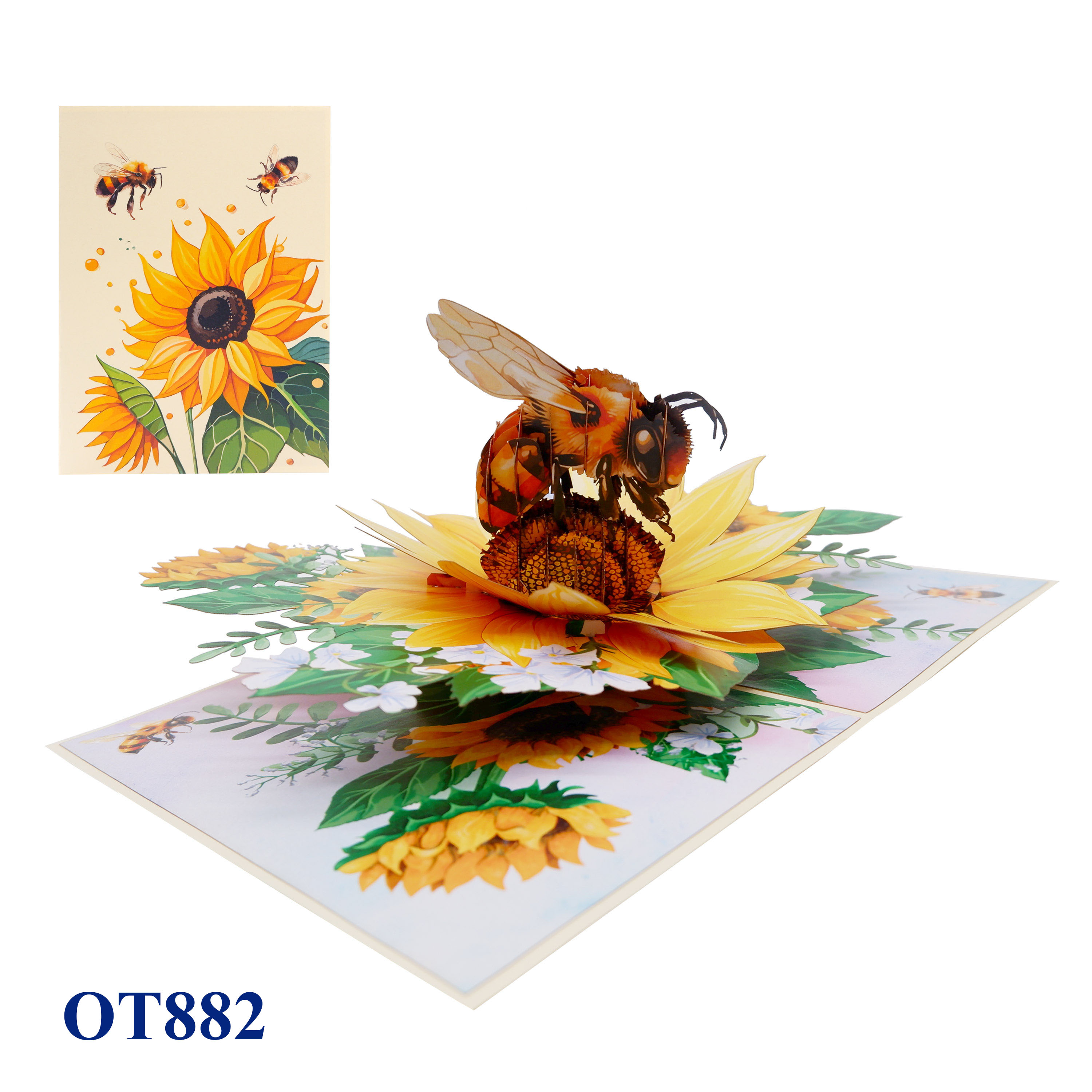 Bee Sunflower Flowers Pop Up Card
