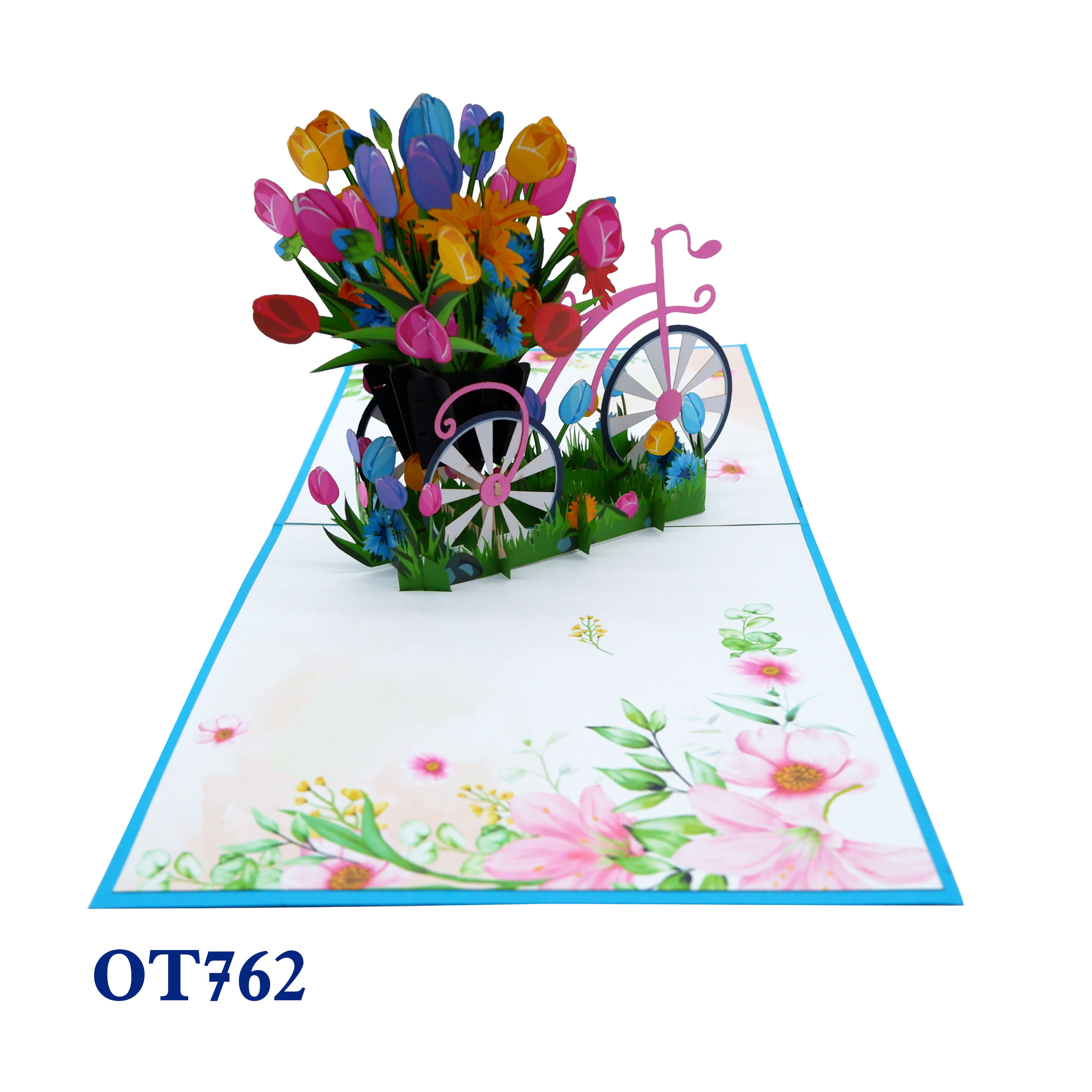 Bicycle Tulip Flowers Pop Up Card