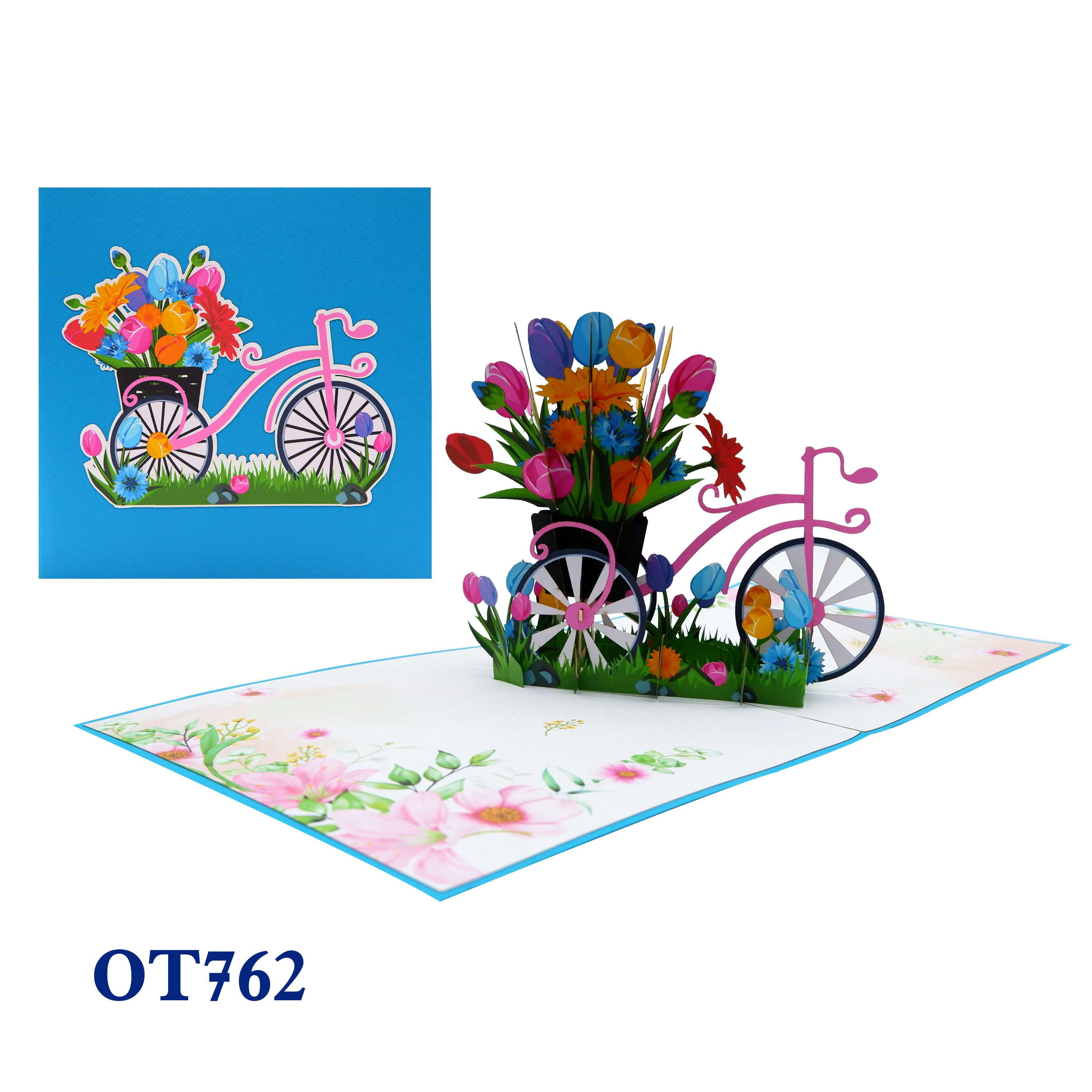 Bicycle Tulip Flowers Pop Up Card