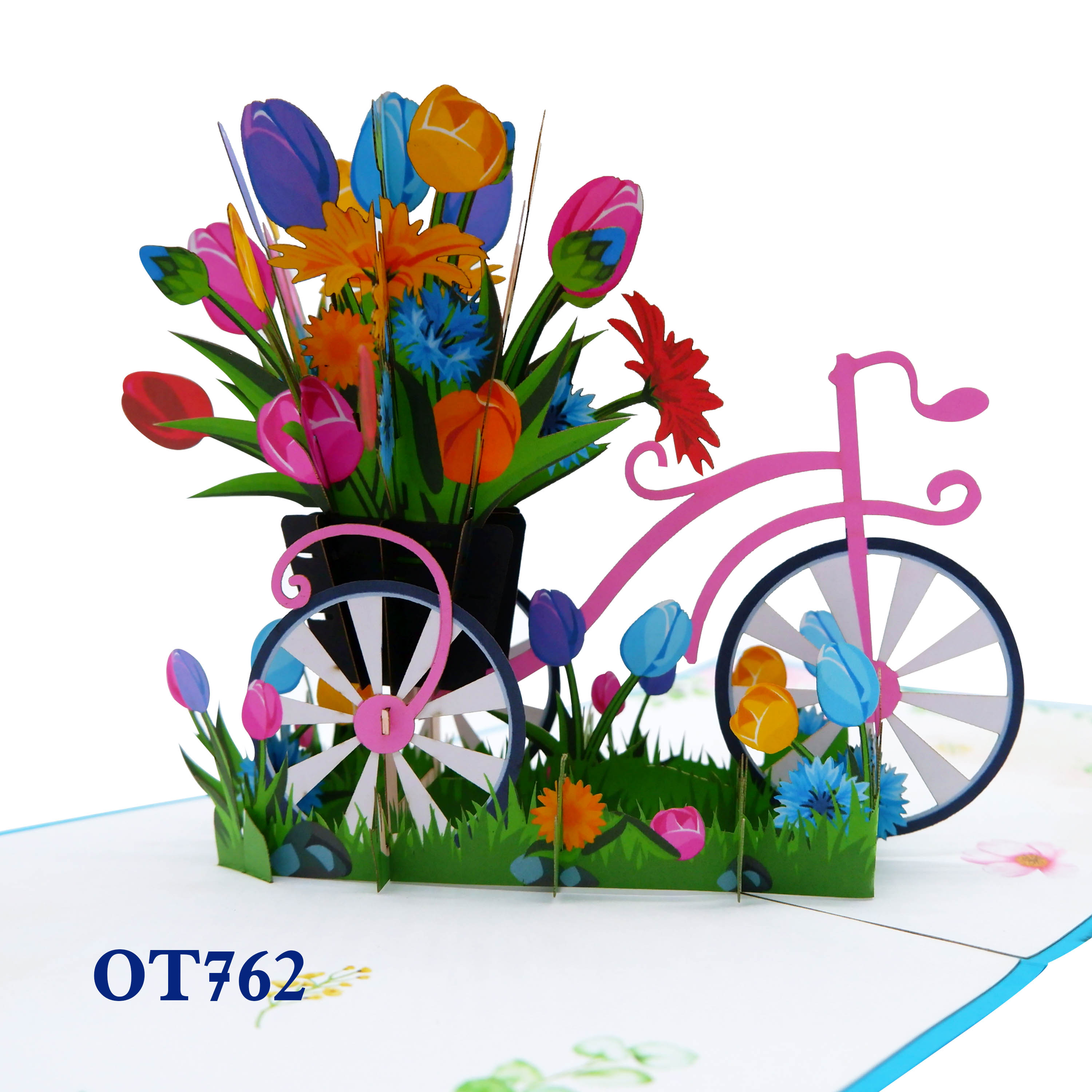 Bicycle Tulip Flowers Pop Up Card