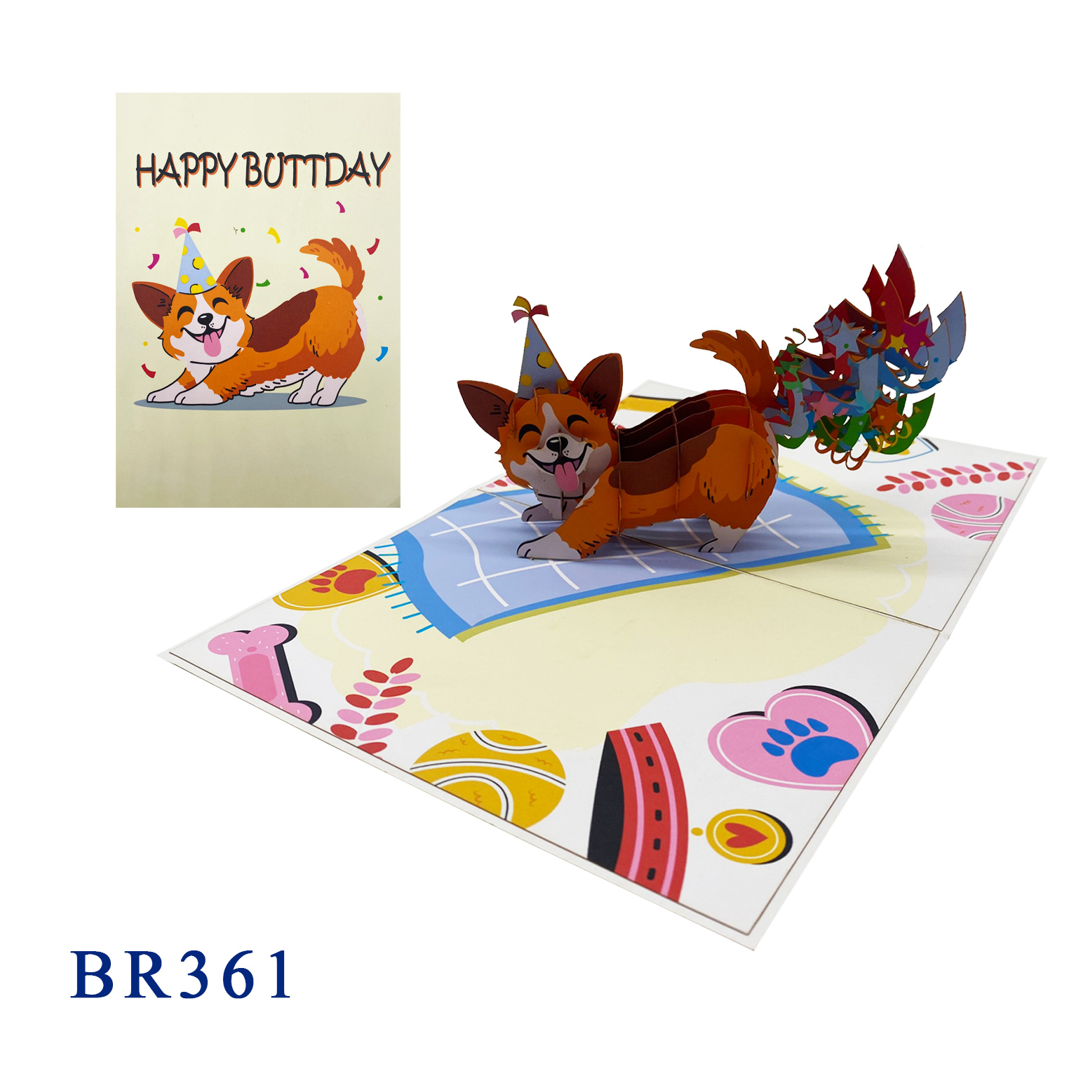Happy Buttday Corgi Pop Up Card