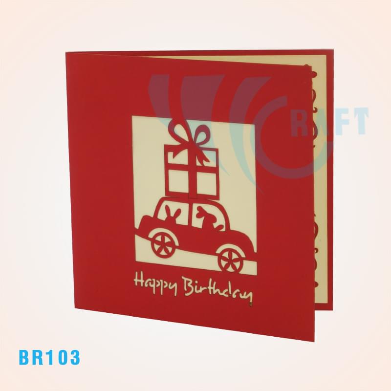 Happy Birthday Rabbit Car Pop Up Card