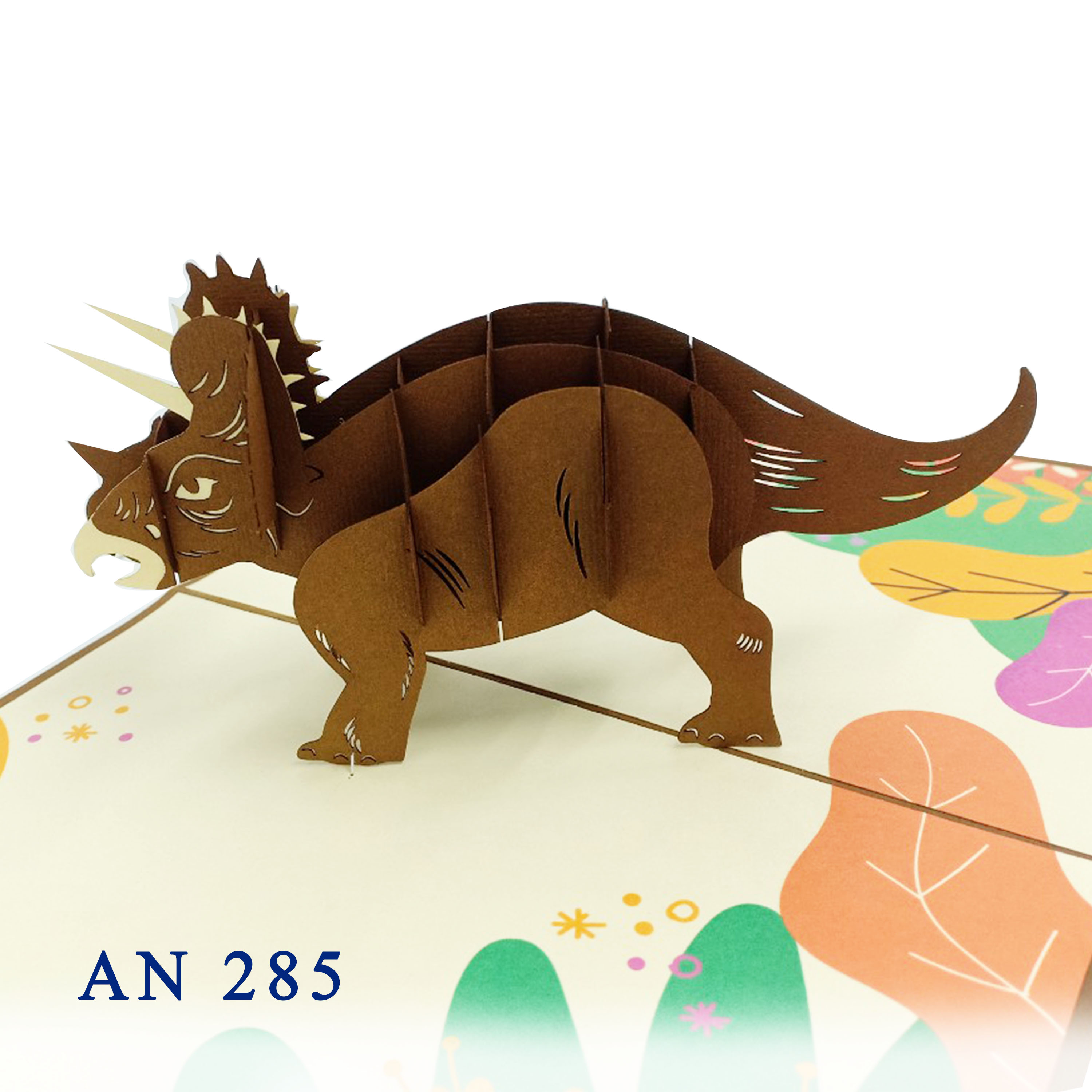 Brown Triceratops Dinosaur 3D Pop Up Greeting card