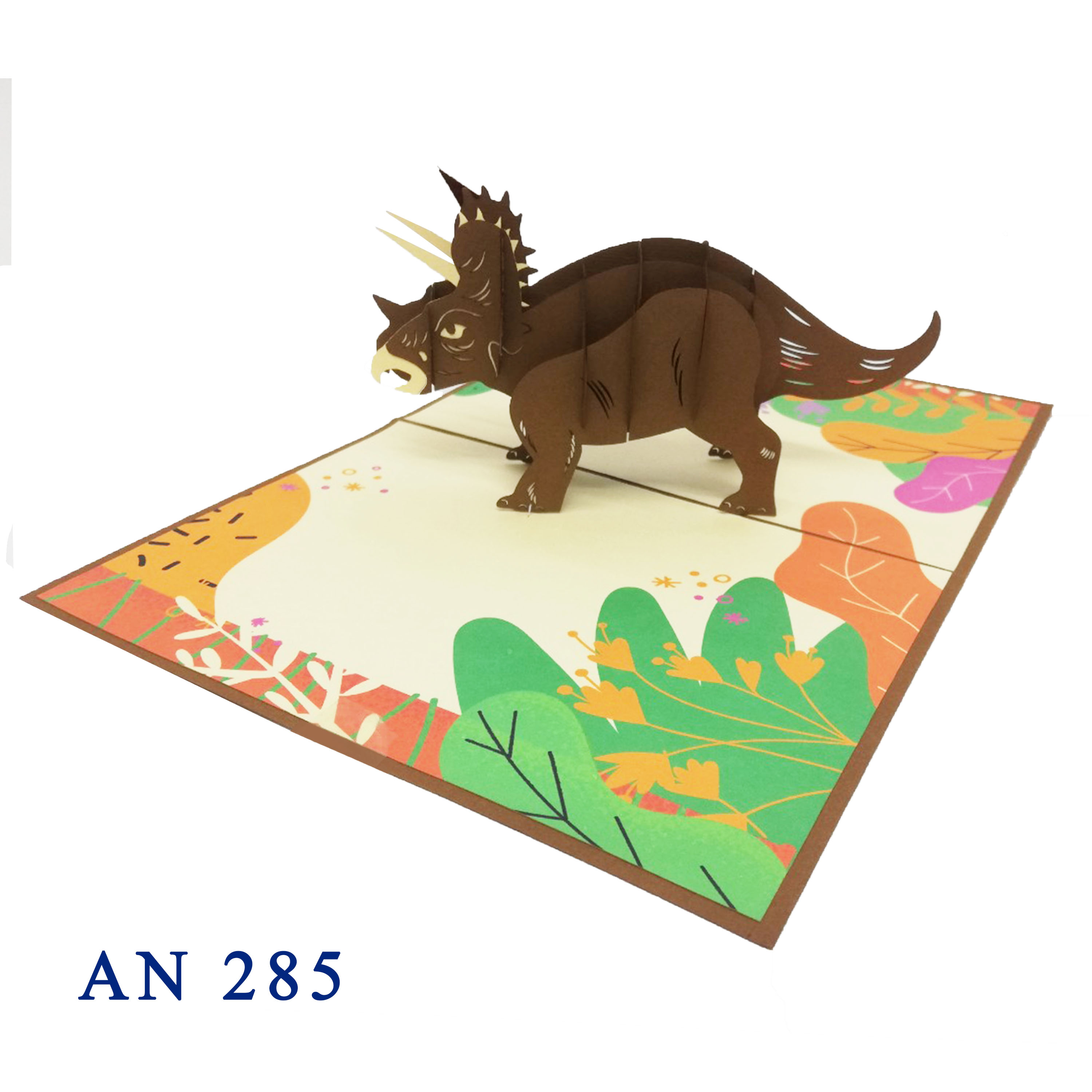 Brown Triceratops Dinosaur 3D Pop Up Greeting card
