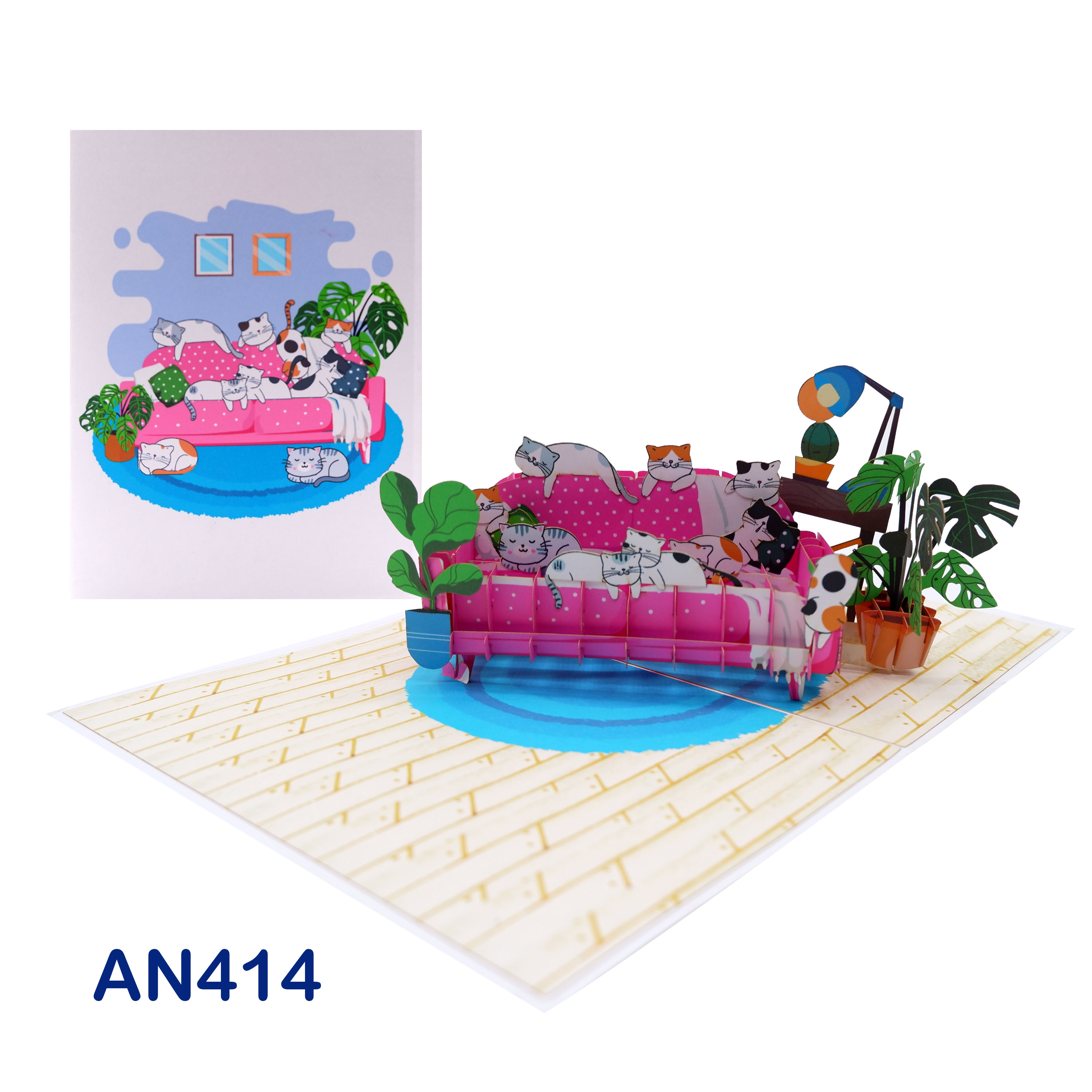 Cats On Sofa Pop Up Card