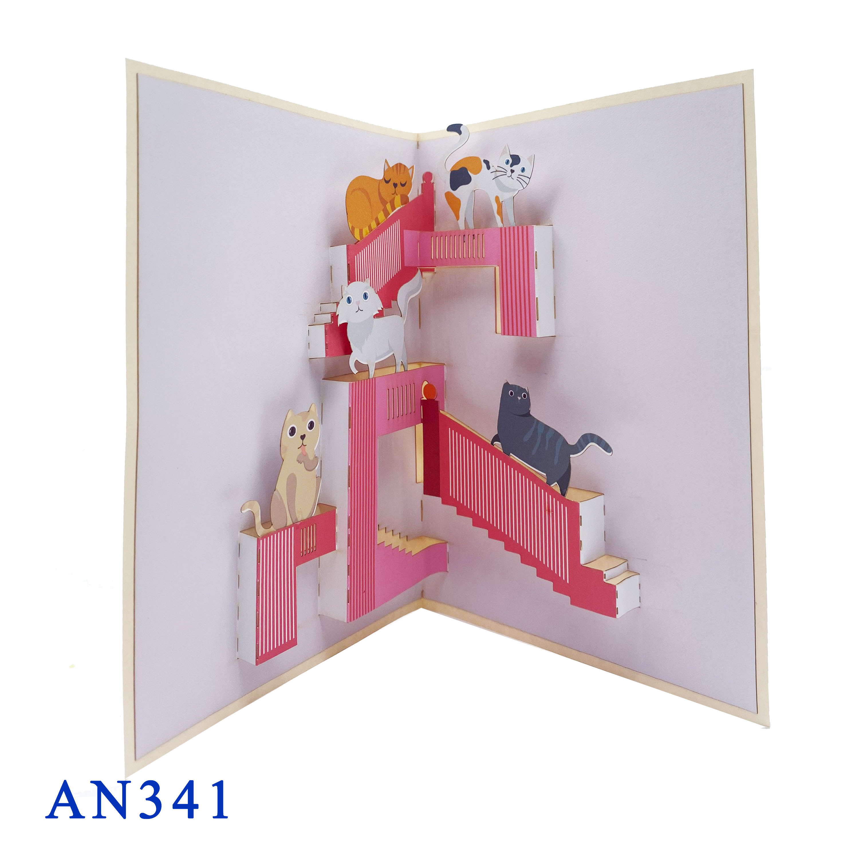 Cats On Stairs Pop Up Card