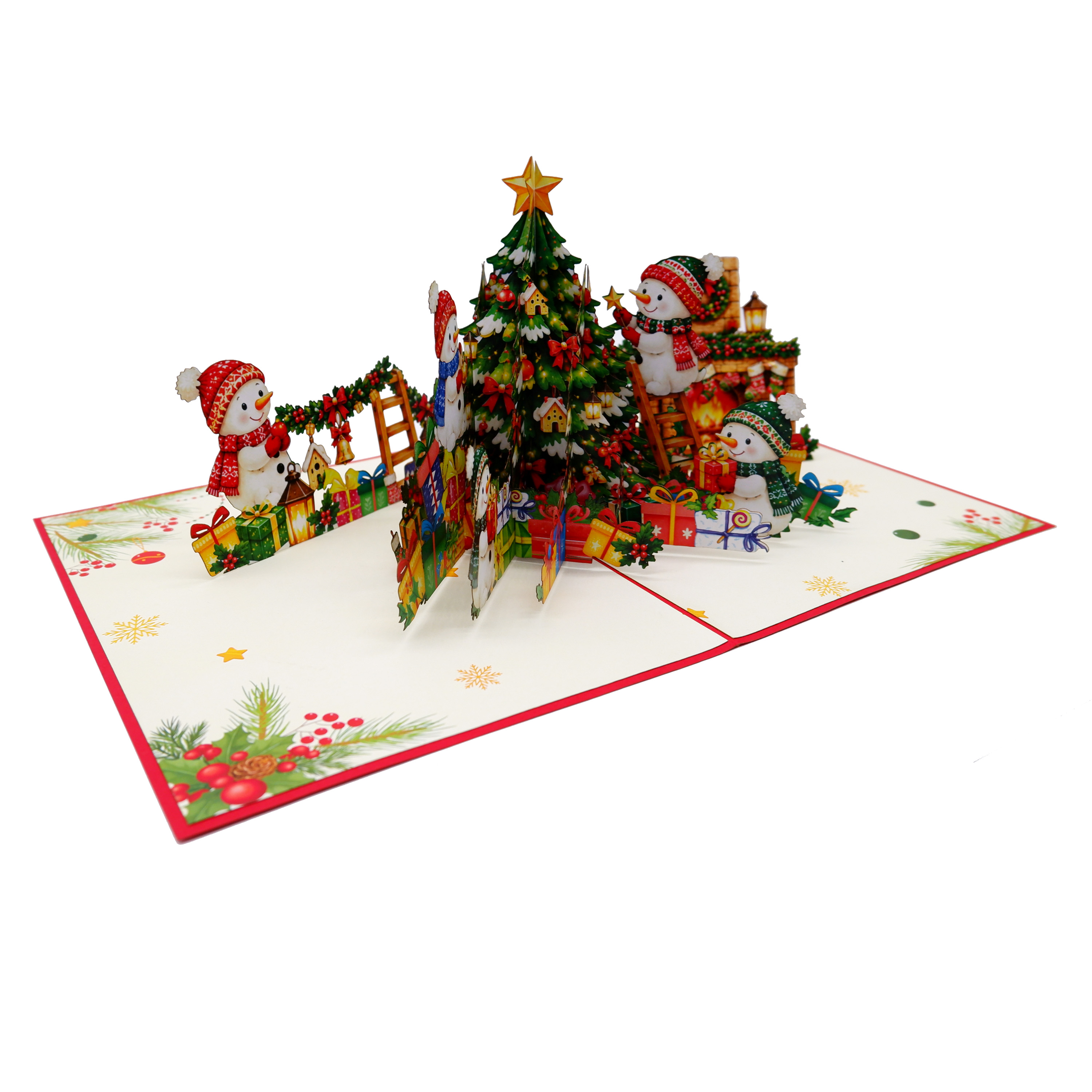 3D Pop Up Christmas Greeting Card – Christmas Tree and Snowman Village