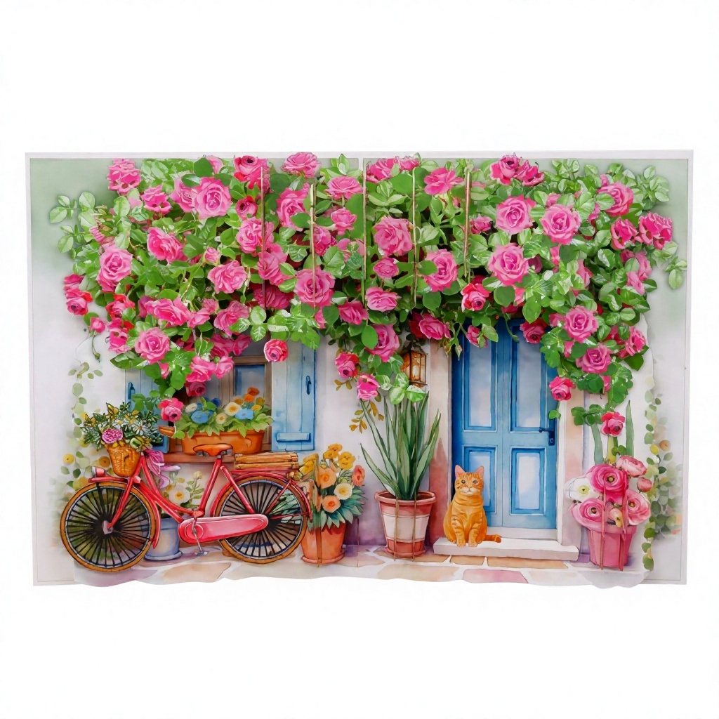 3D Pop Up Flower Garden Greeting Card – Romantic Door & Rose Design