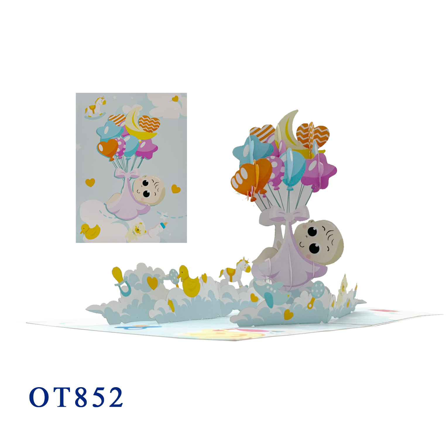 Christening Baby Balloon Pop Up Card