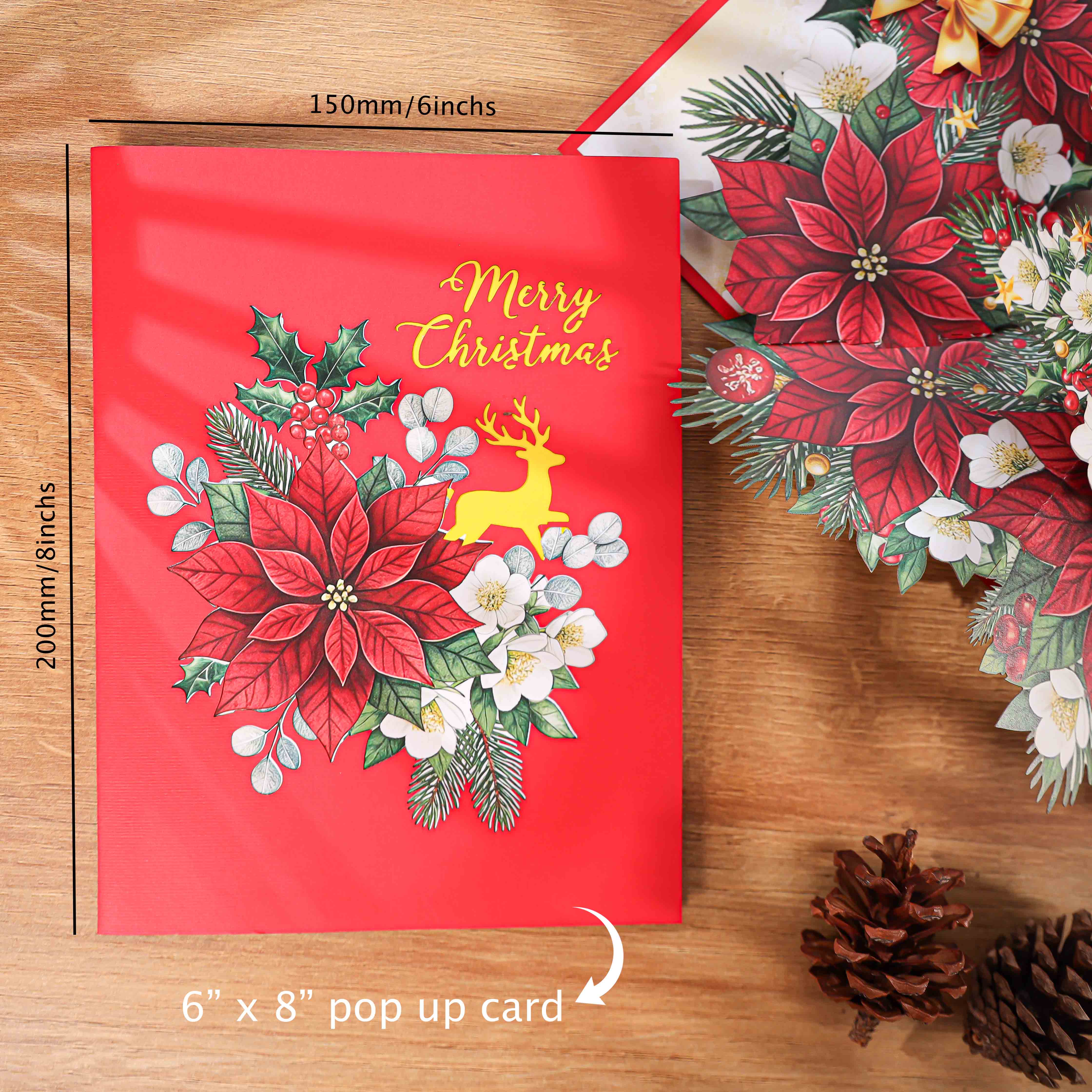 Luxury Christmas Poinsettia Pop-Up Card – Handmade 3D Greeting Cards from Vietnam