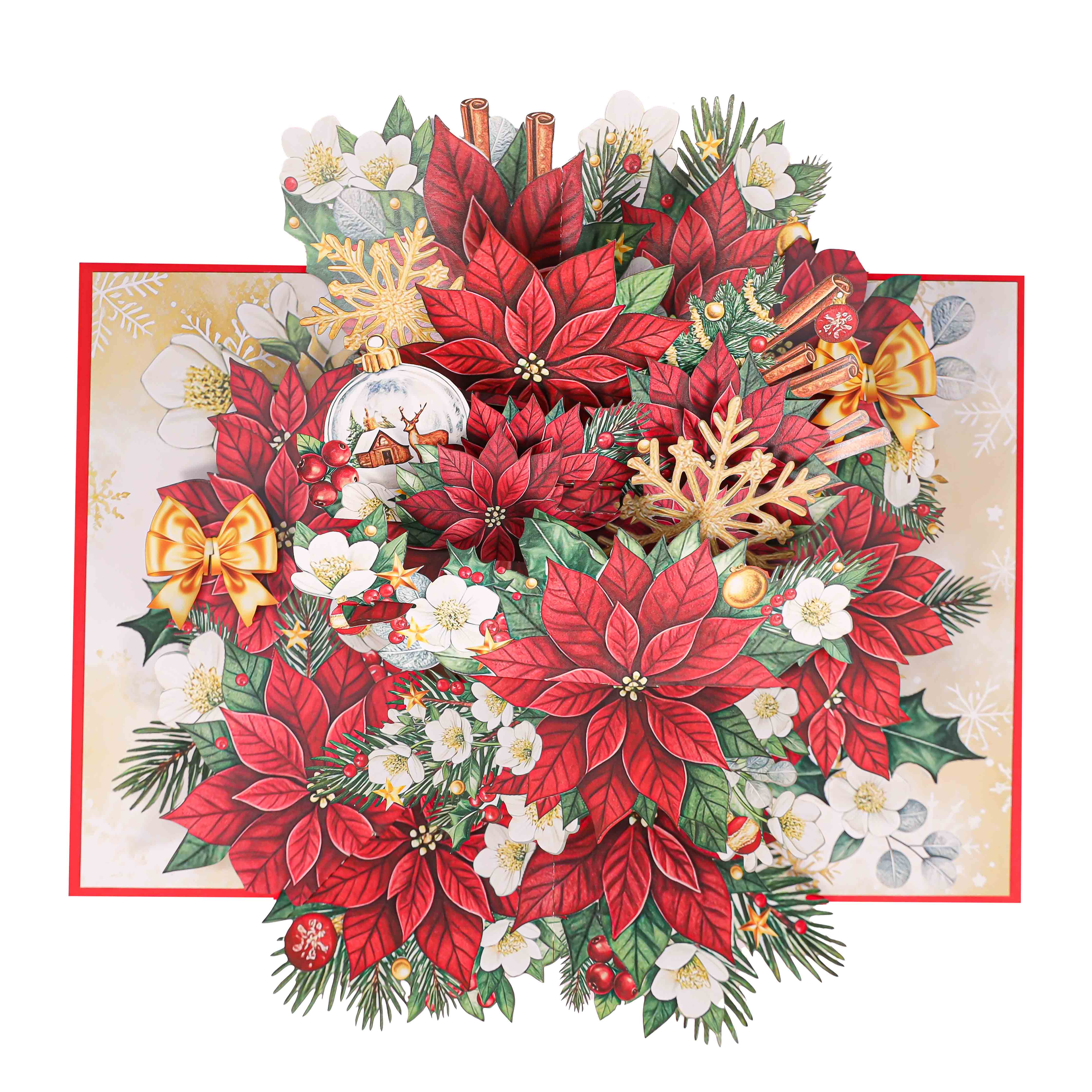 Luxury Christmas Poinsettia Pop-Up Card – Handmade 3D Greeting Cards from Vietnam