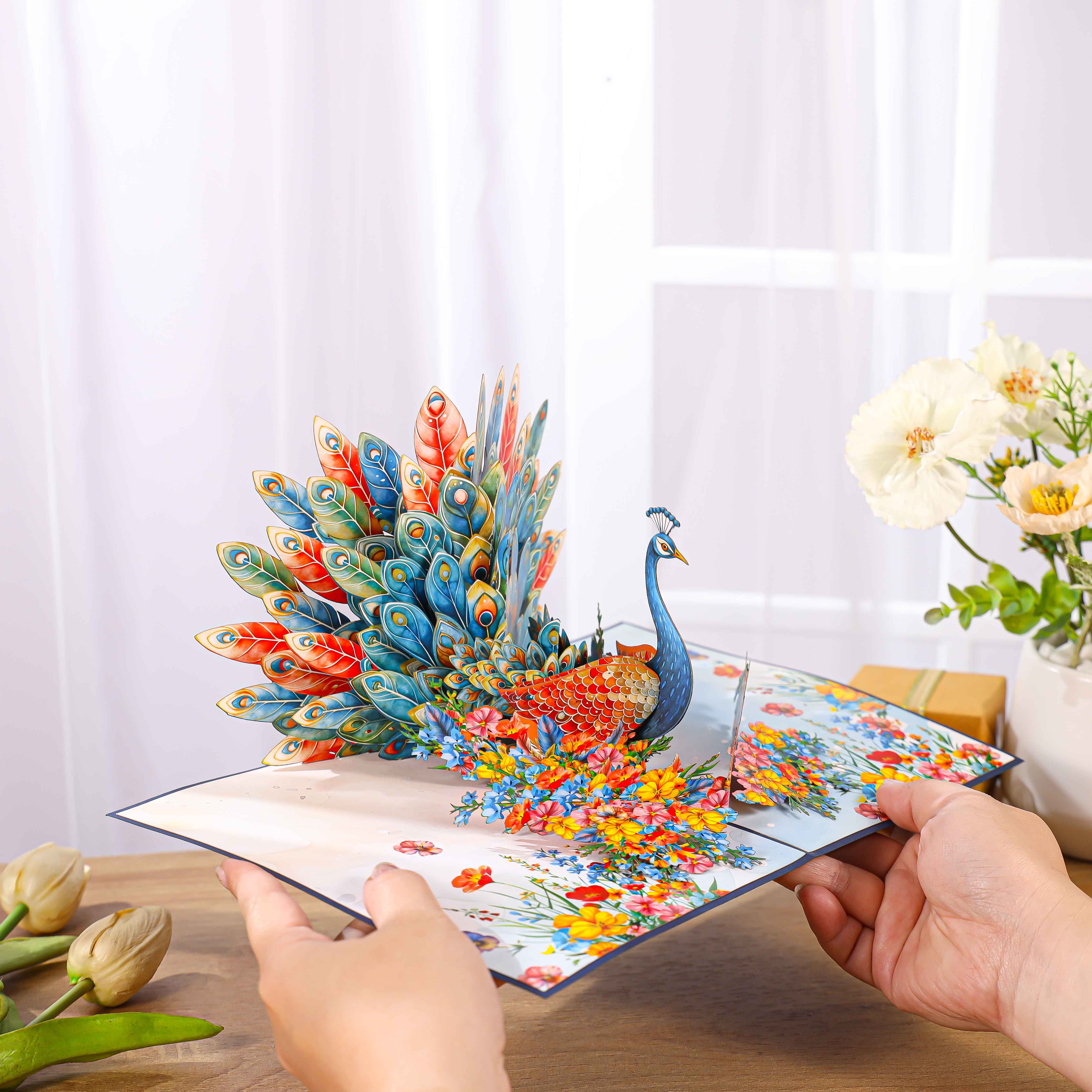Colorful Peacock 3D Pop Up Greeting Card