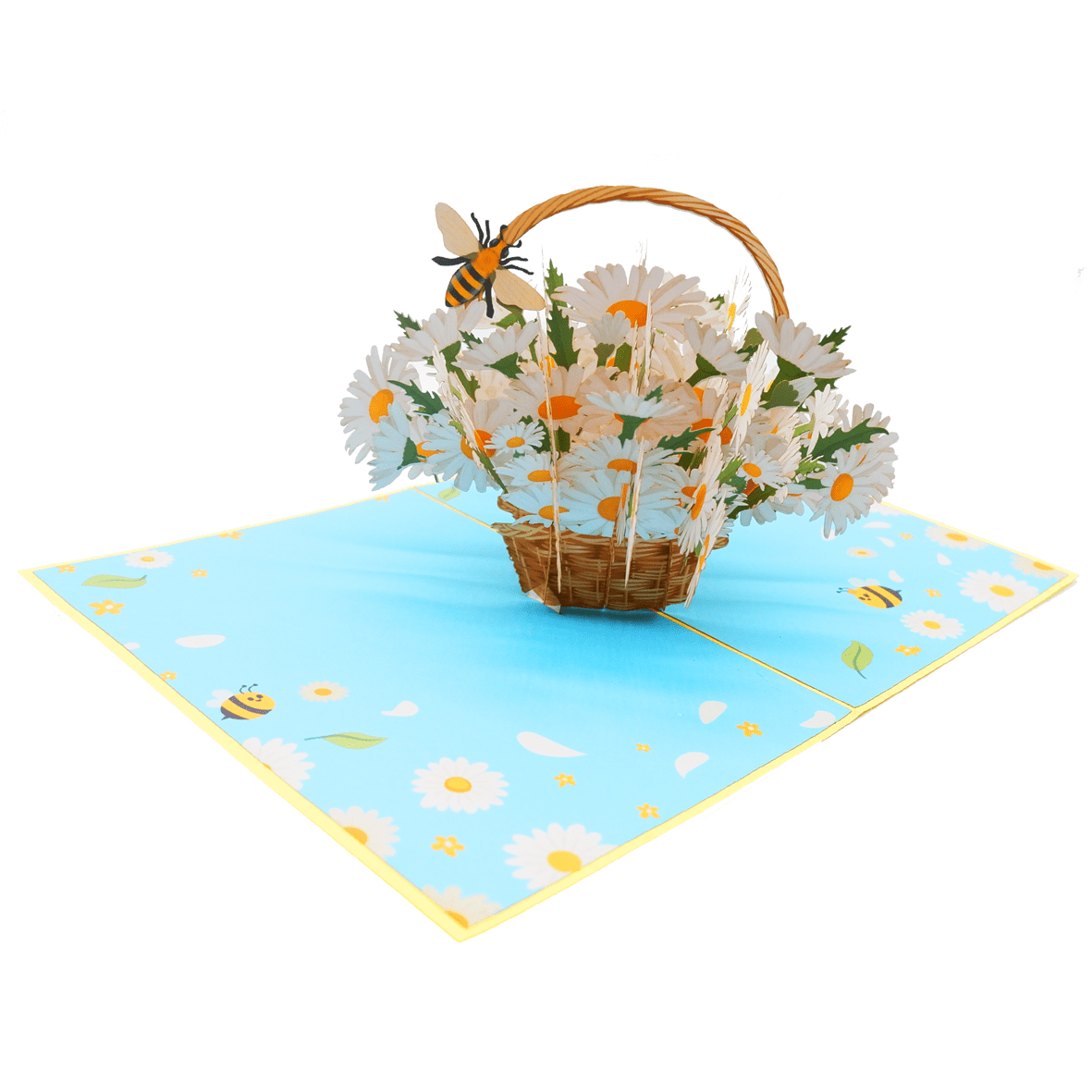 White Daisy Basket Pop Up Card