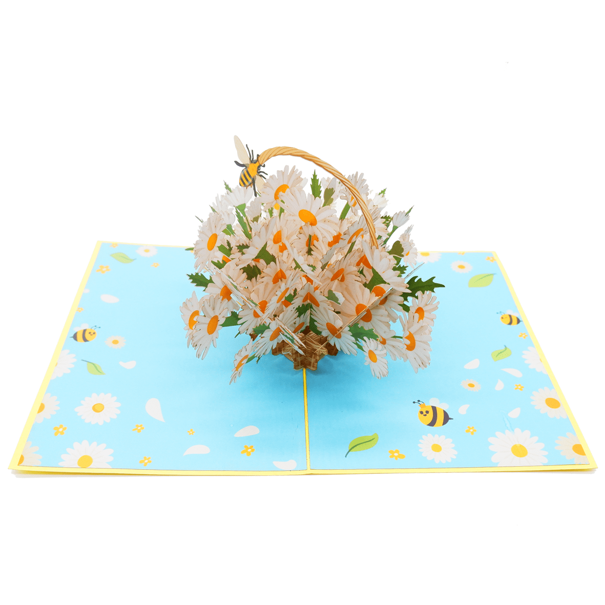White Daisy Basket Pop Up Card