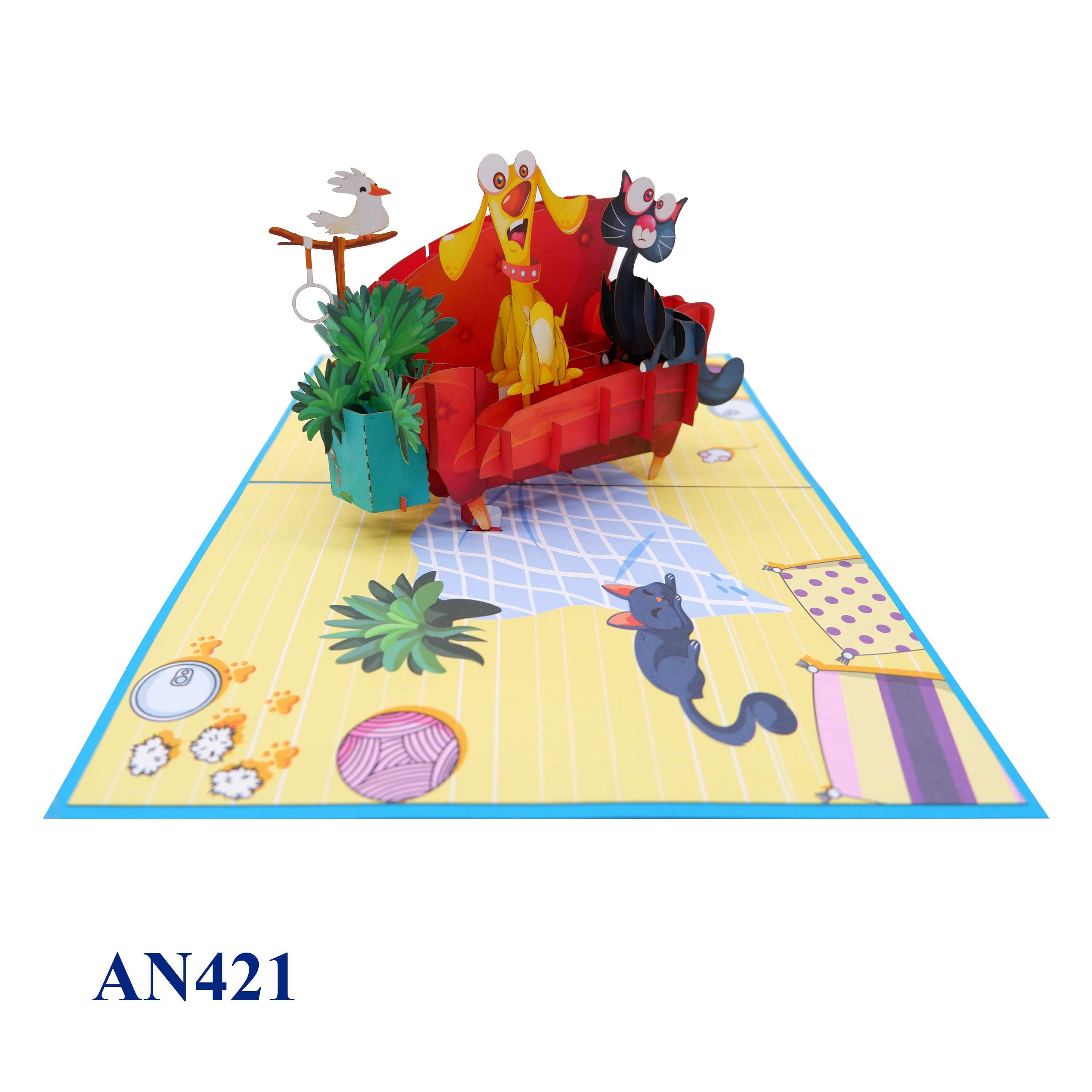 Dog Cat On The Sofa Pop Up Card