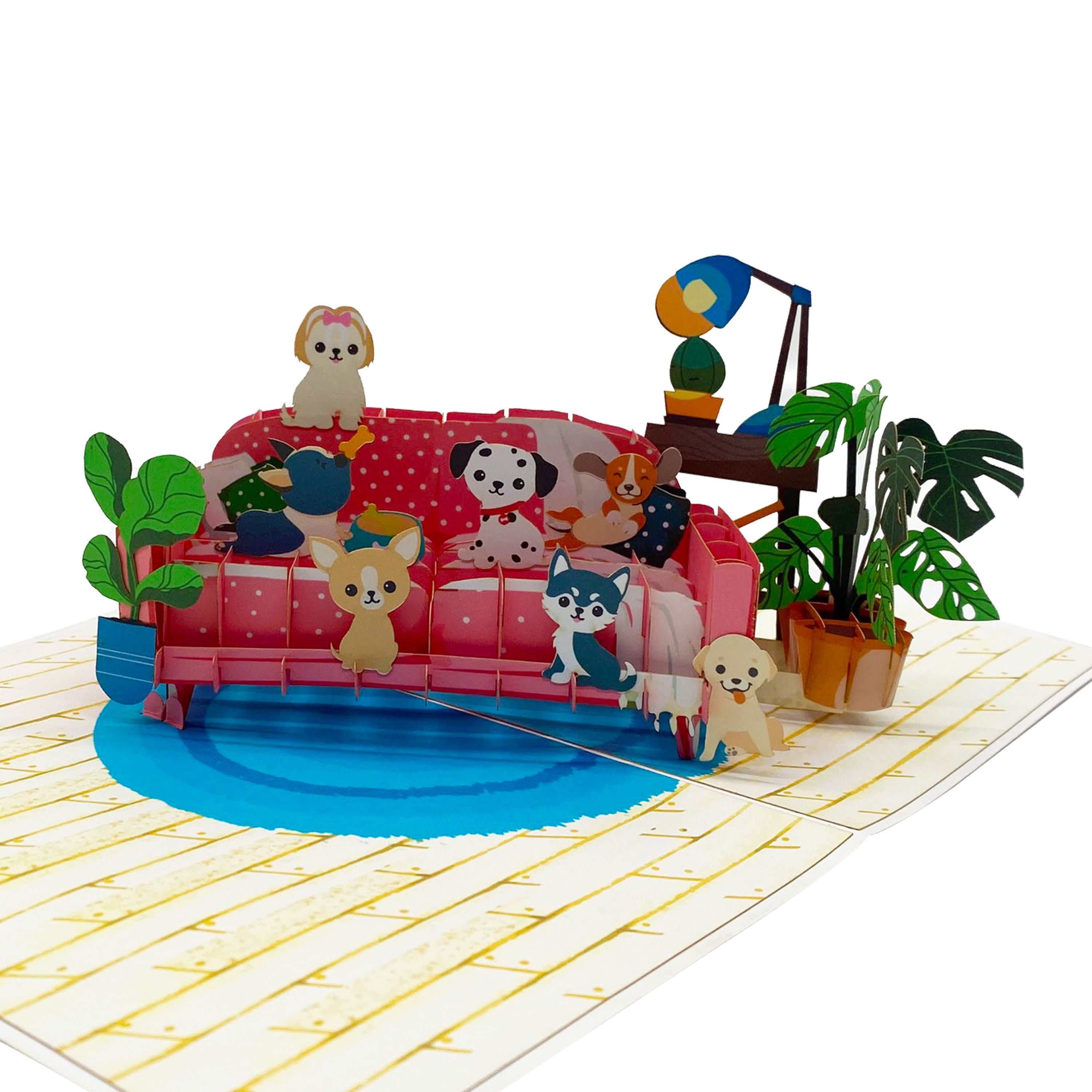 Dogs On Sofa Pop Up Card