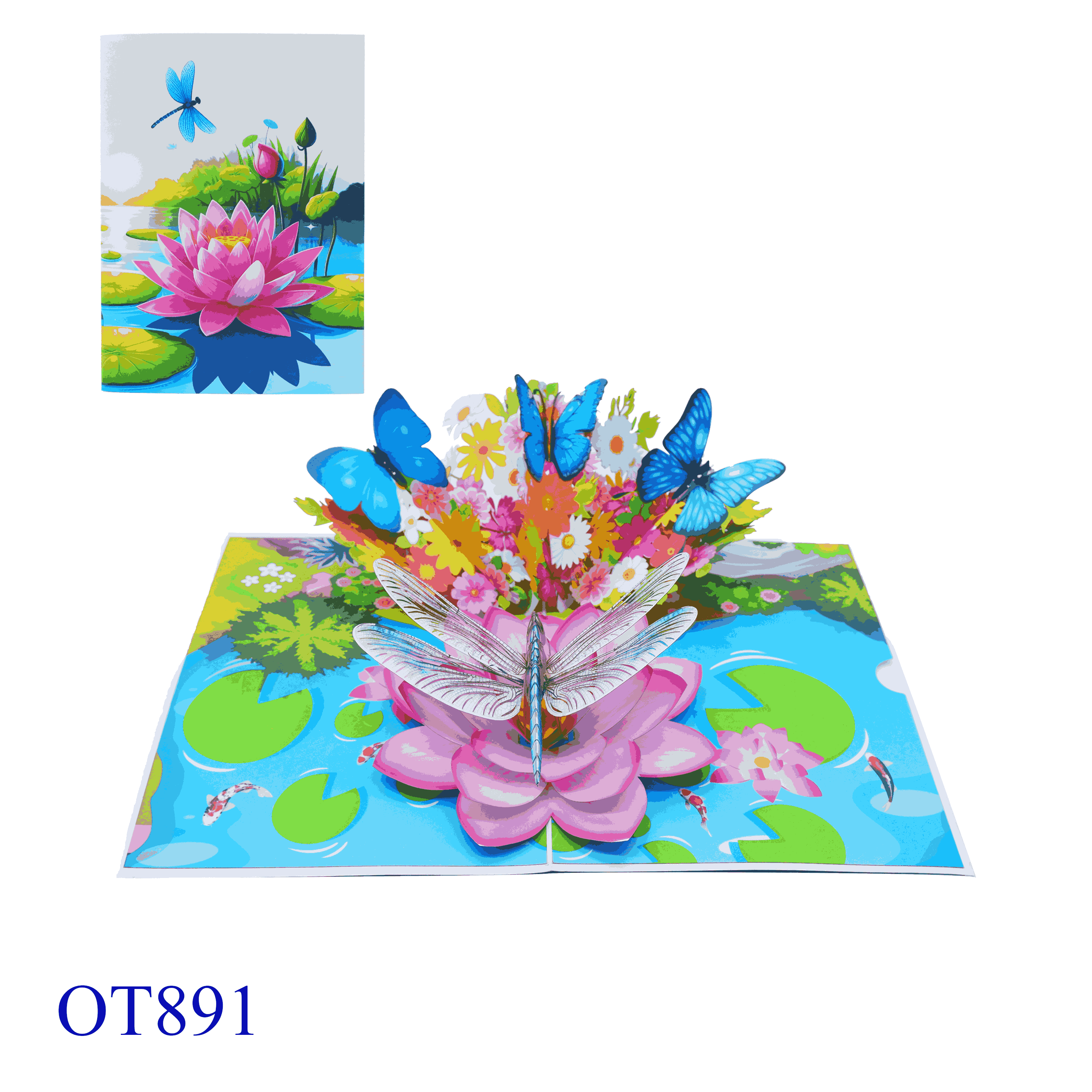 Dragonfly Lotus Pond Pop Up Card