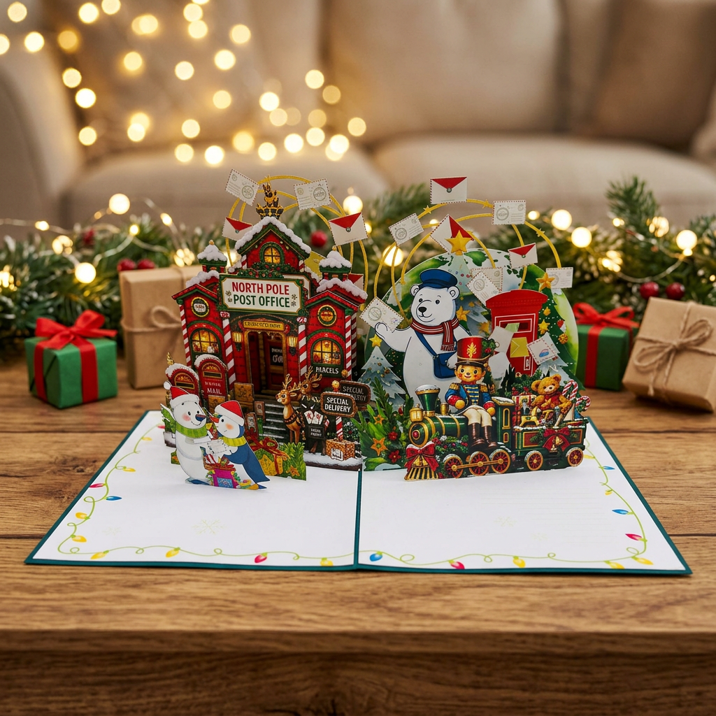 North Pole Post Office 3D Christmas Pop Up Card
