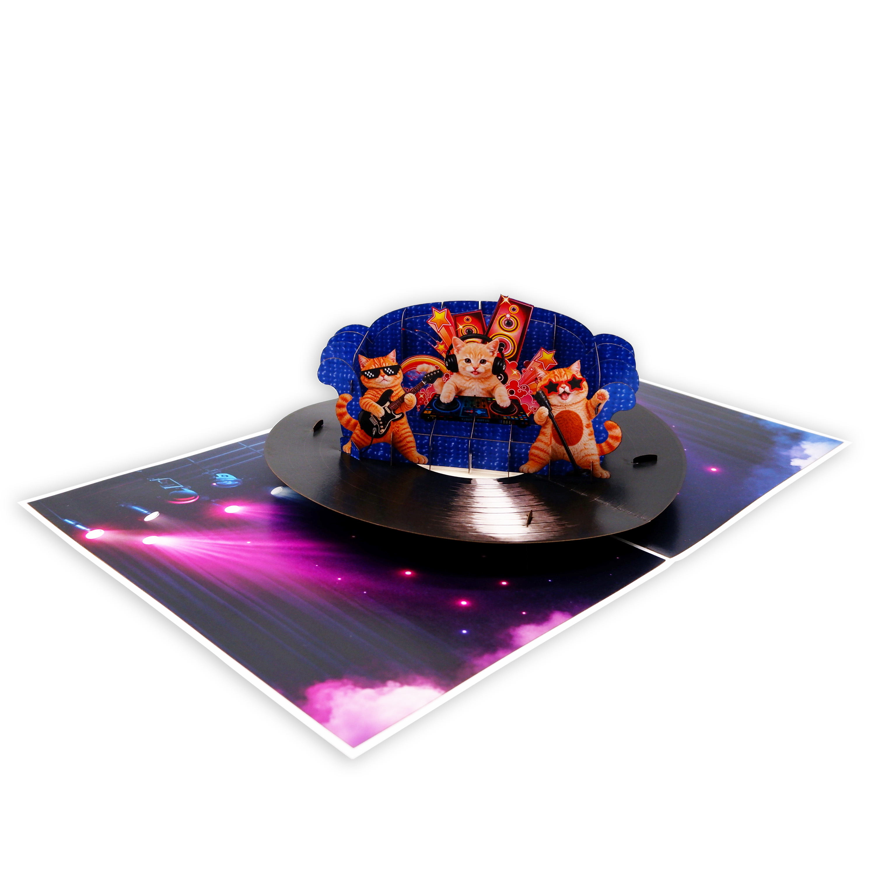 3D Pop Up Cat Music Greeting Card – Dancing Cats Concert Stage