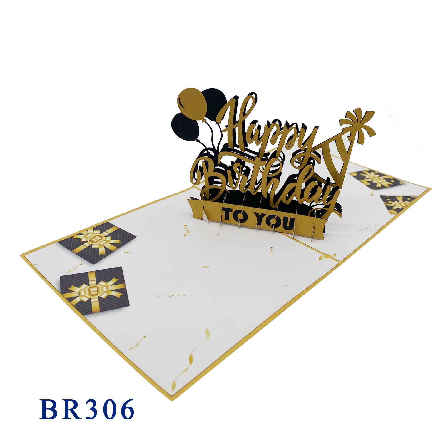 Golden Happy Birthday Text Pop Up Card