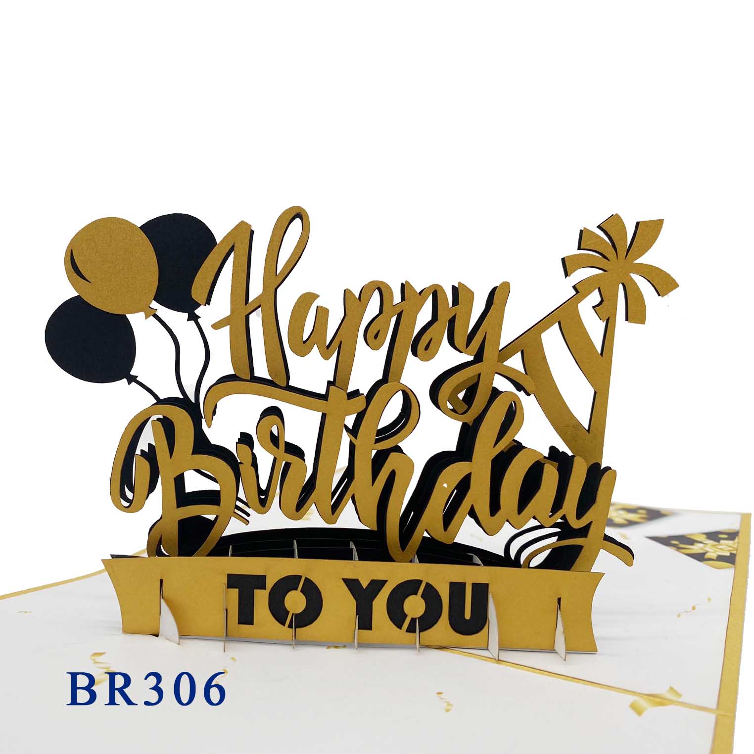 Golden Happy Birthday Text Pop Up Card