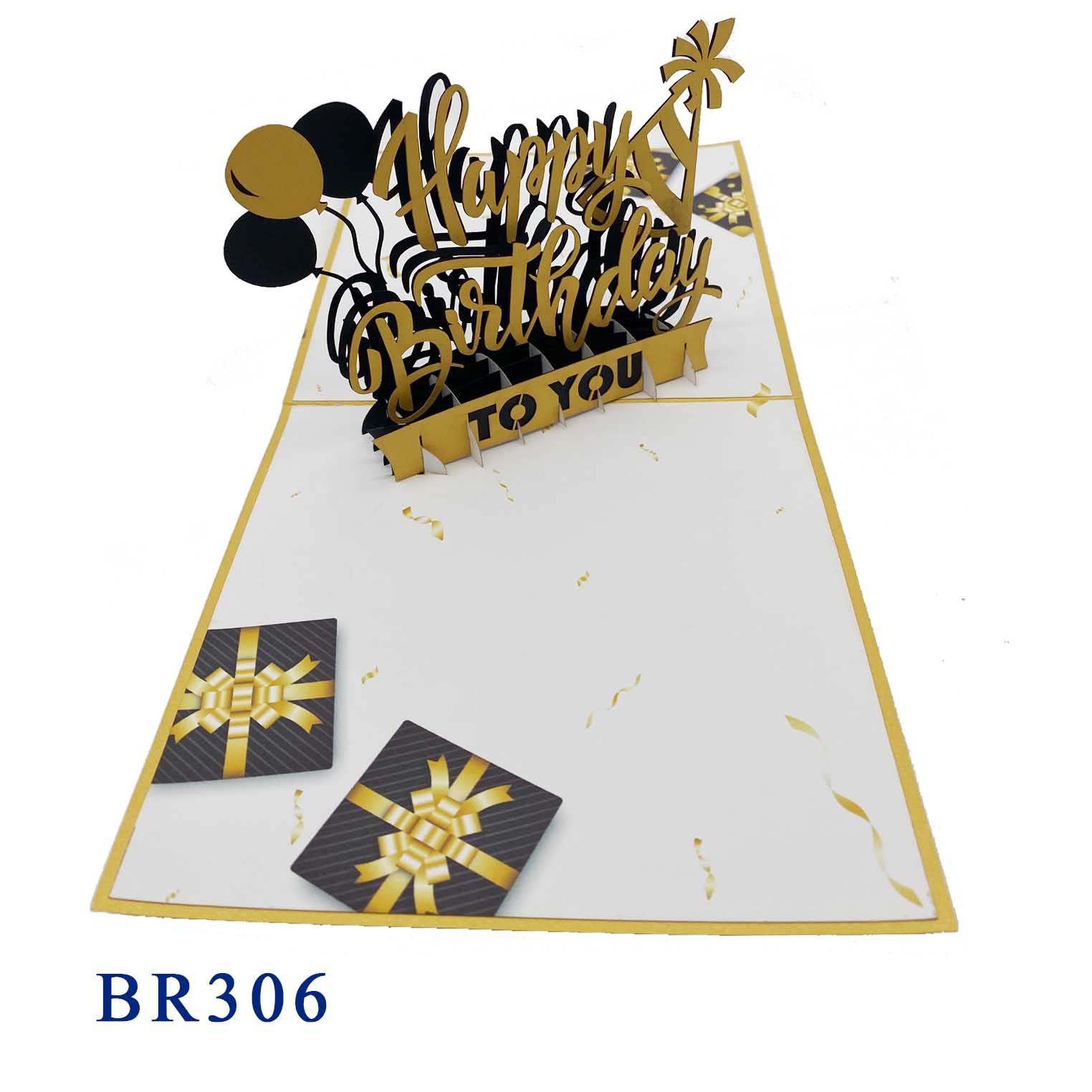 Golden Happy Birthday Text Pop Up Card