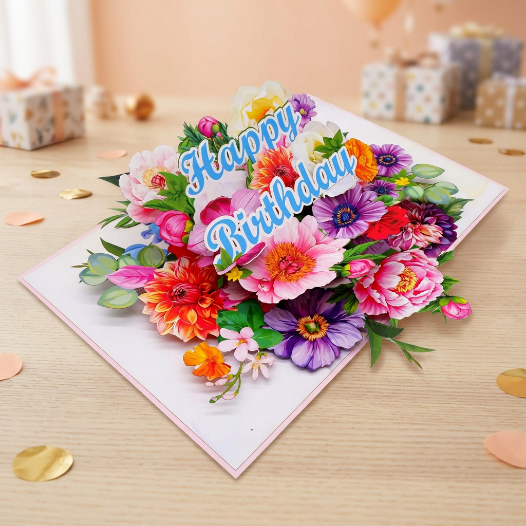 Floral Explosion Birthday – Pop-Up Card