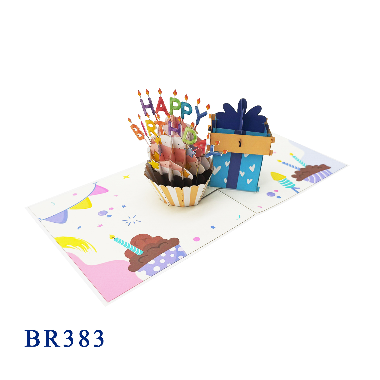 Happy Birthday Cupcake & Present Box Pop Up Card