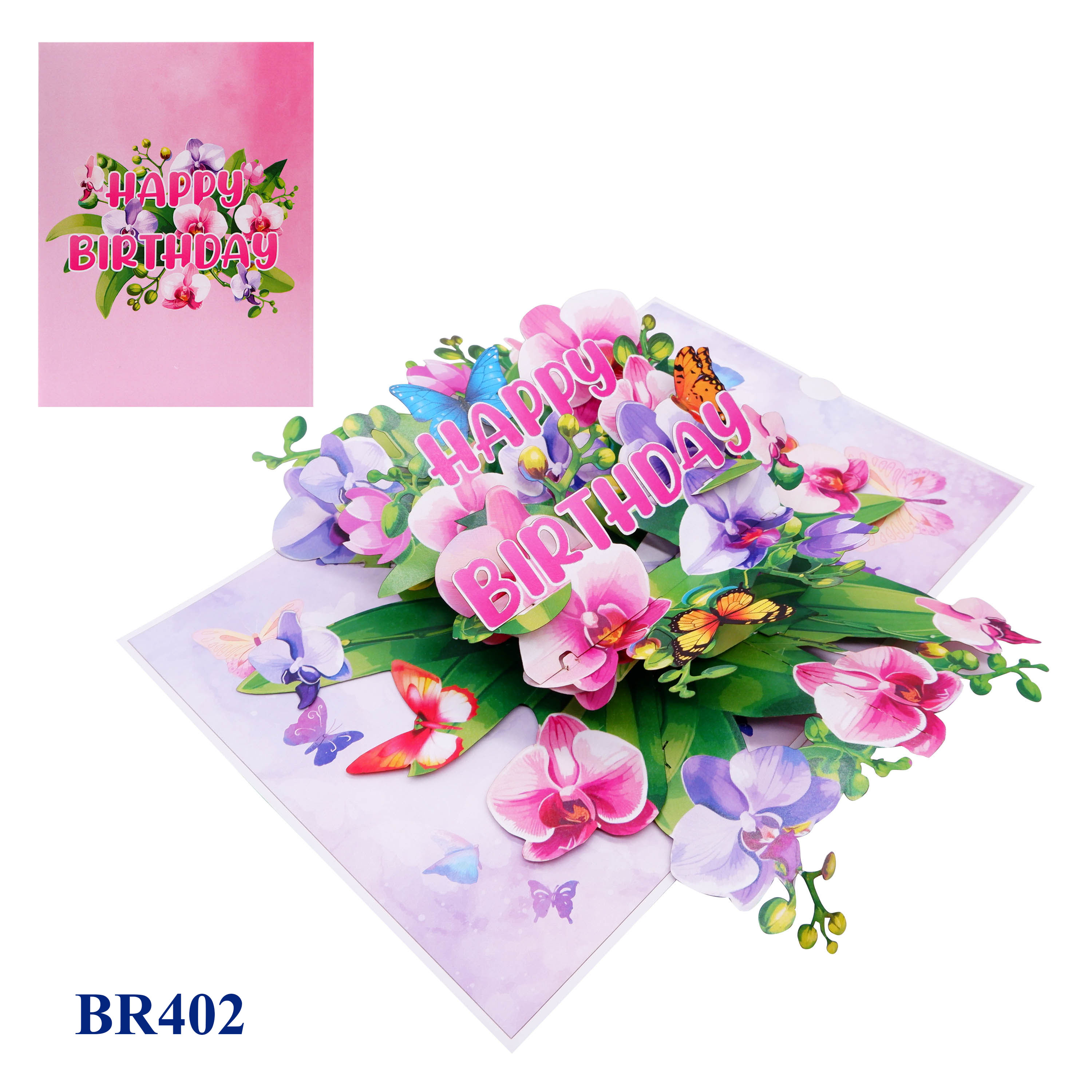 Happy Birthday Orchids Pop Up Card