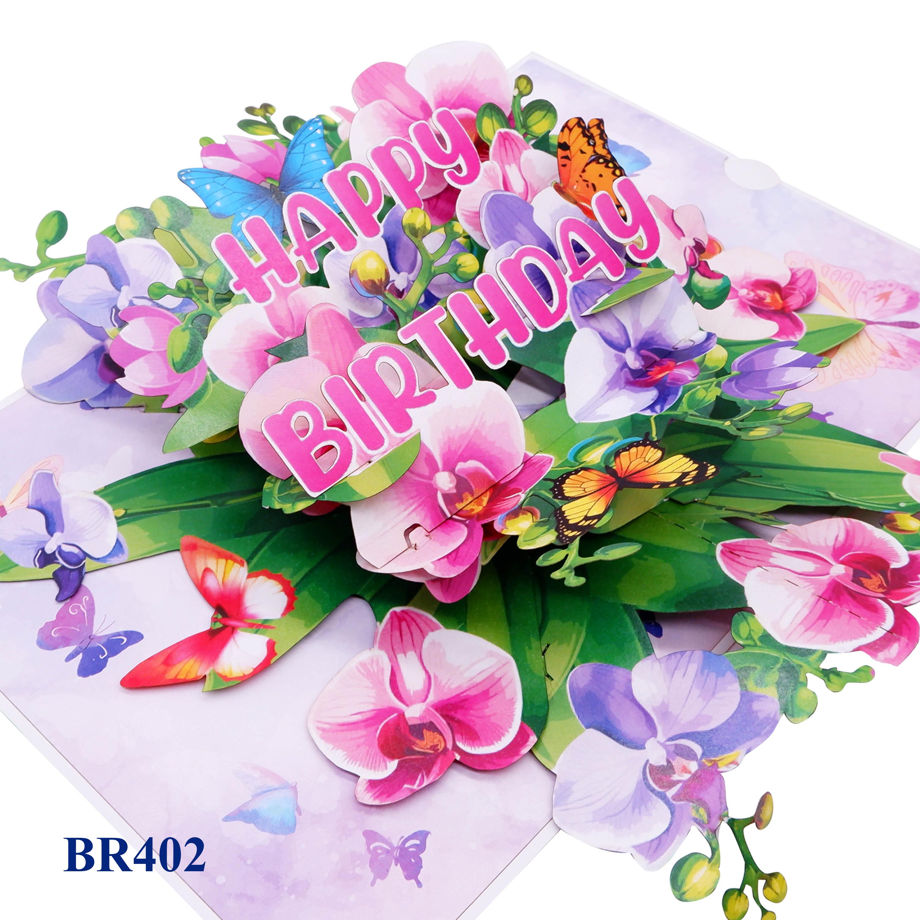 Happy Birthday Orchids Pop Up Card