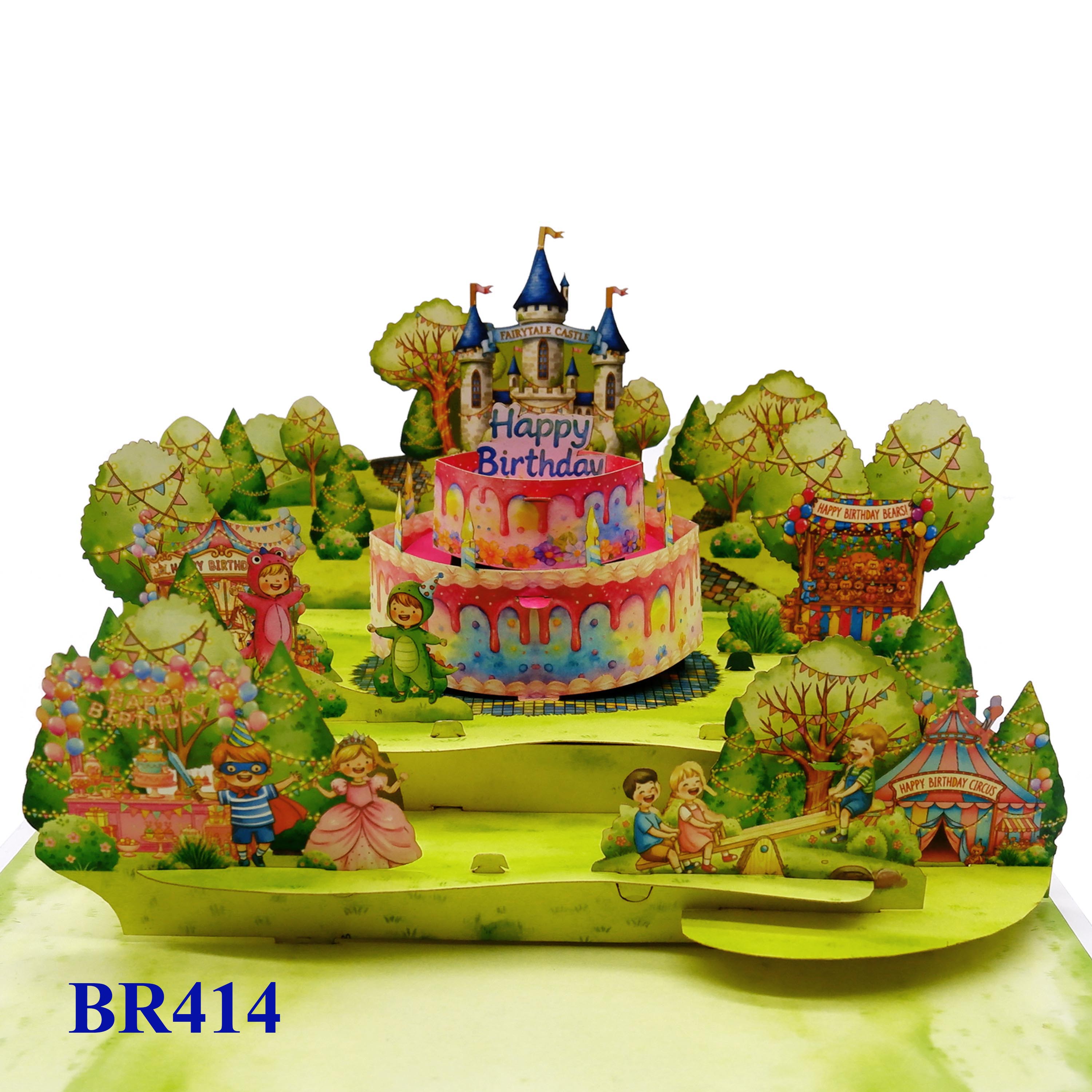 Happy Birthday Pop-Up Card – 3D Birthday Cake & Fairytale Castle