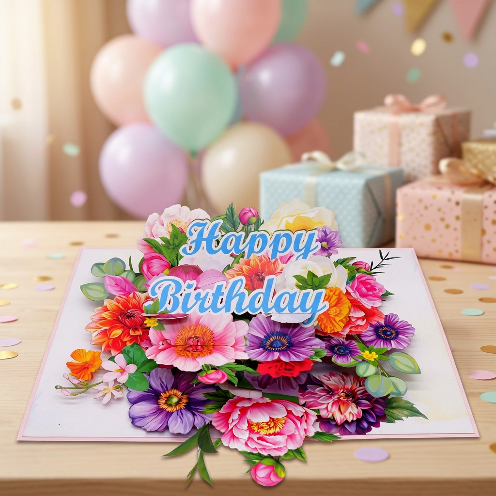 Floral Explosion Birthday – Pop-Up Card