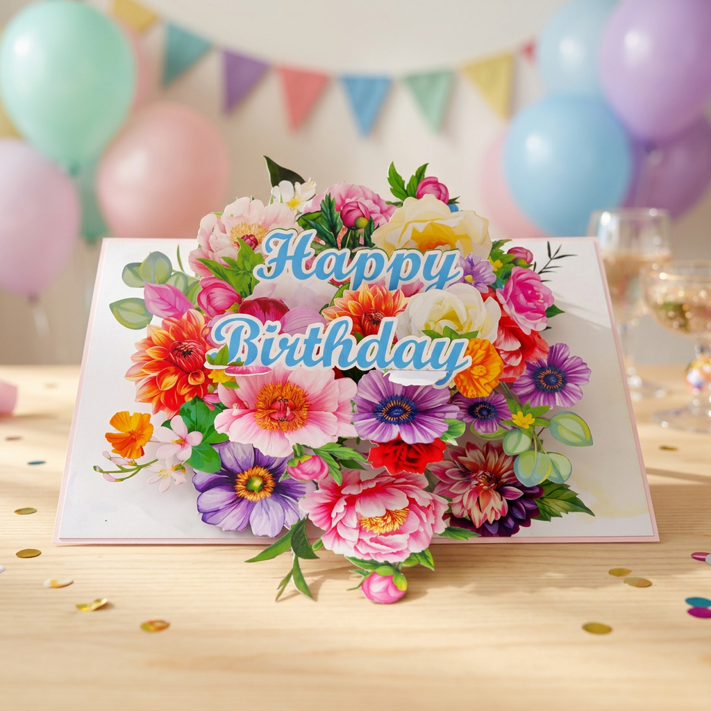 Floral Explosion Birthday – Pop-Up Card