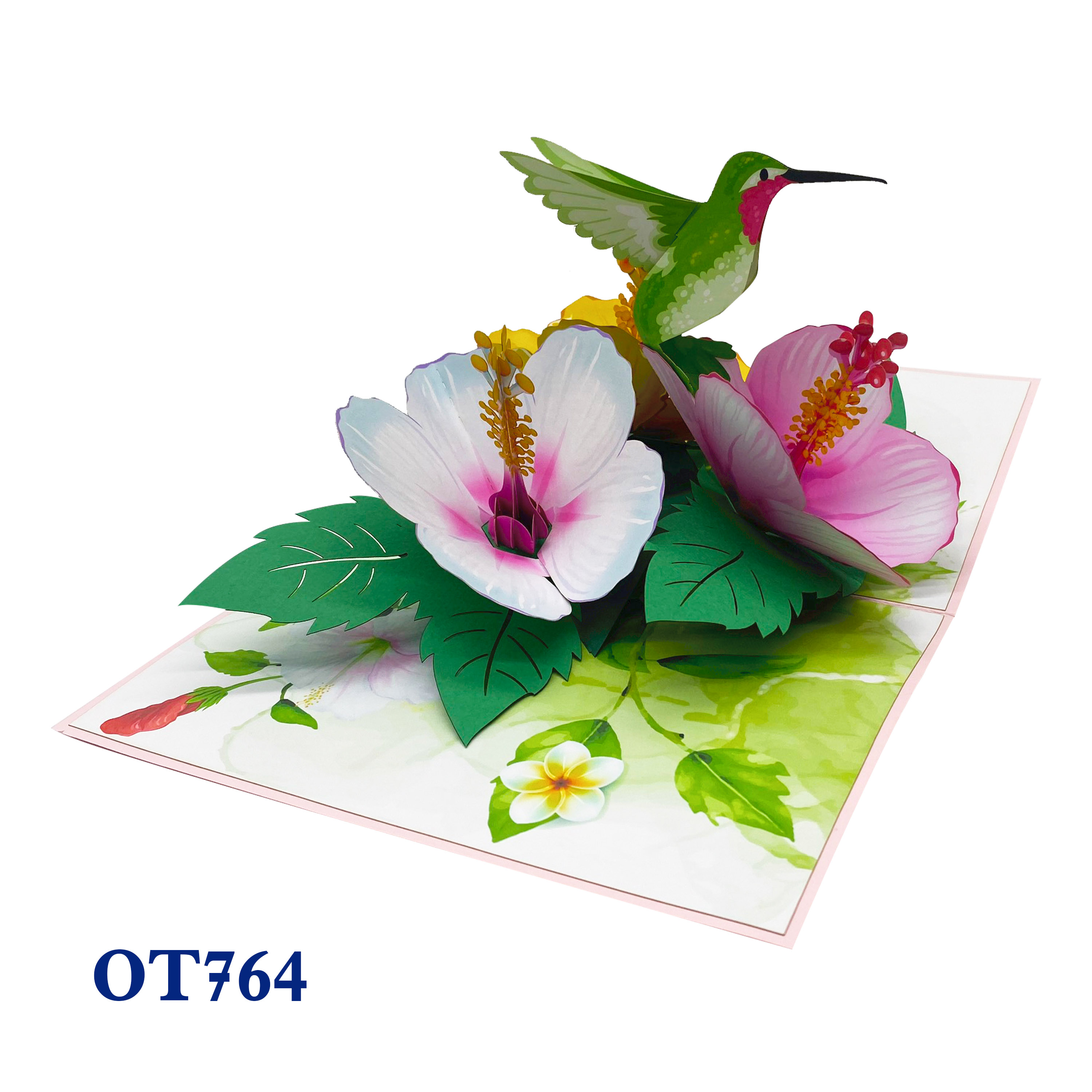 Green Hummingbird & Hibicus Pop Up Card