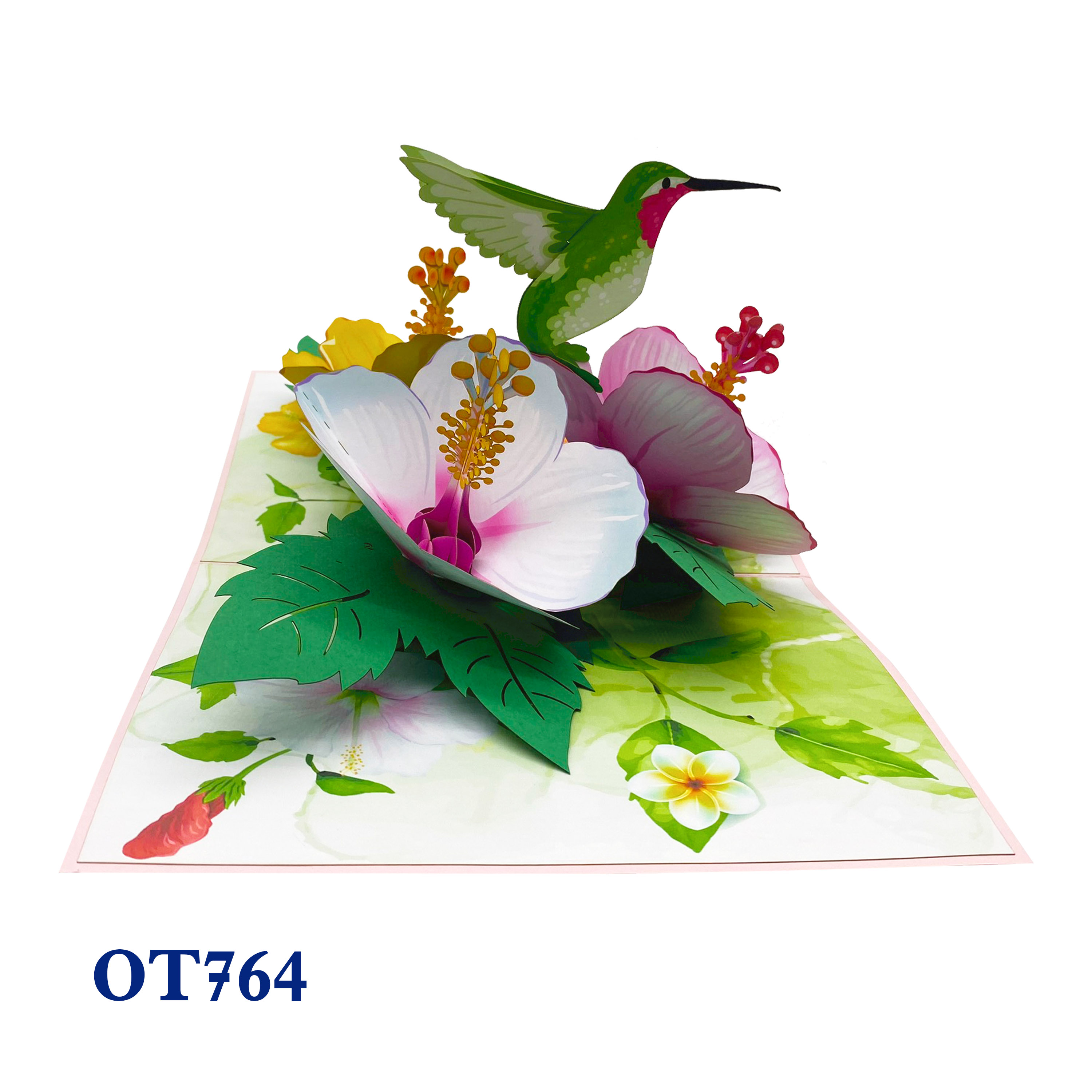 Green Hummingbird & Hibicus Pop Up Card