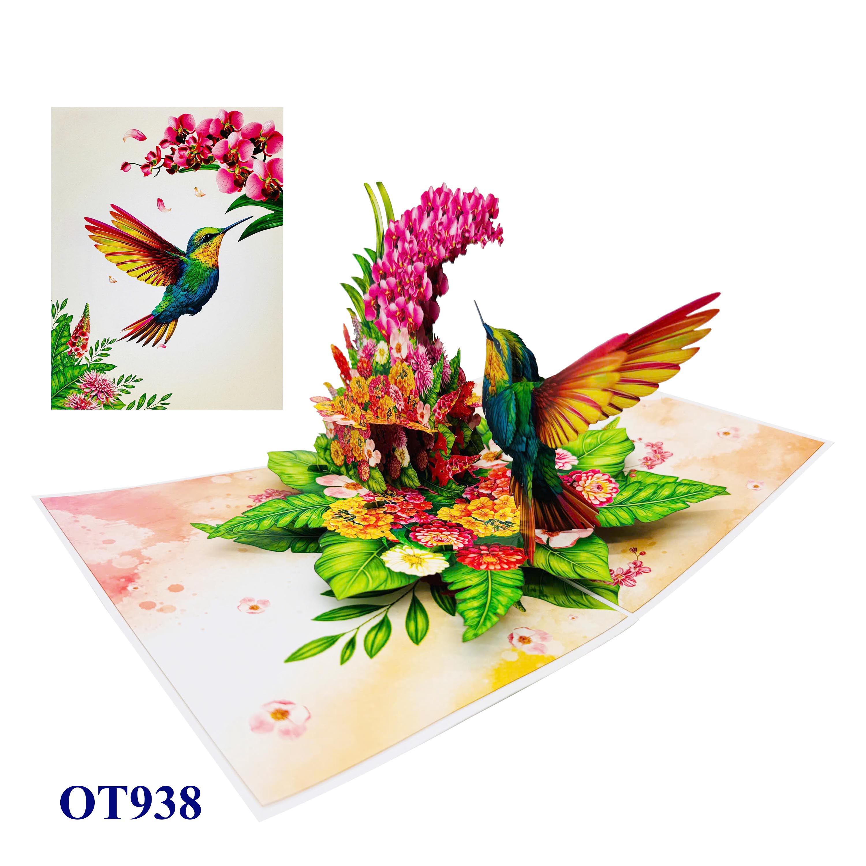 Hummingbird Orchids Pop Up Card
