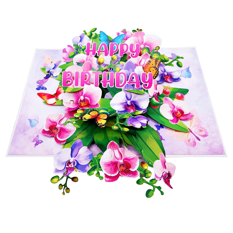 Happy Birthday Orchids Pop Up Card