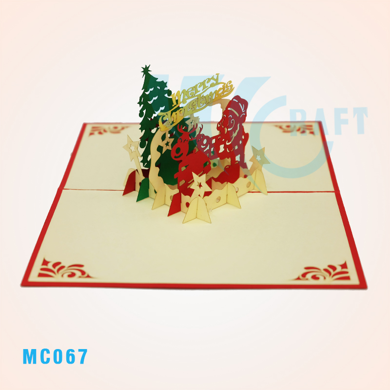 Santa Claus With Reindeer Pop Up Card