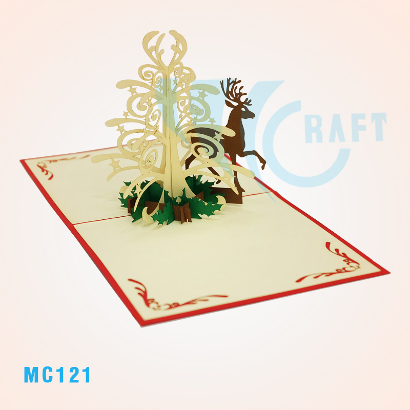 REINDEER UNDER TREE POP UP CARD