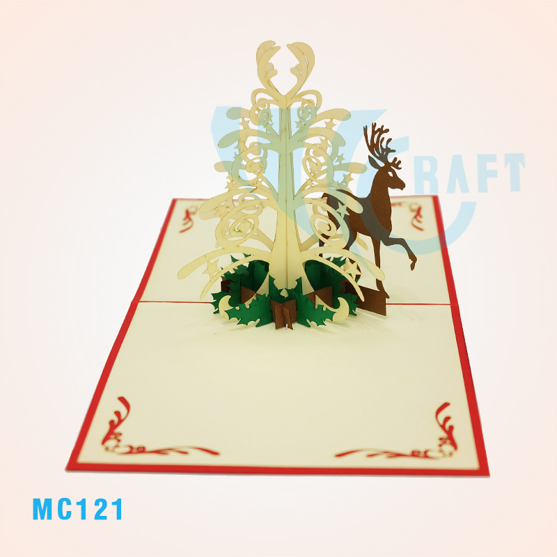 REINDEER UNDER TREE POP UP CARD