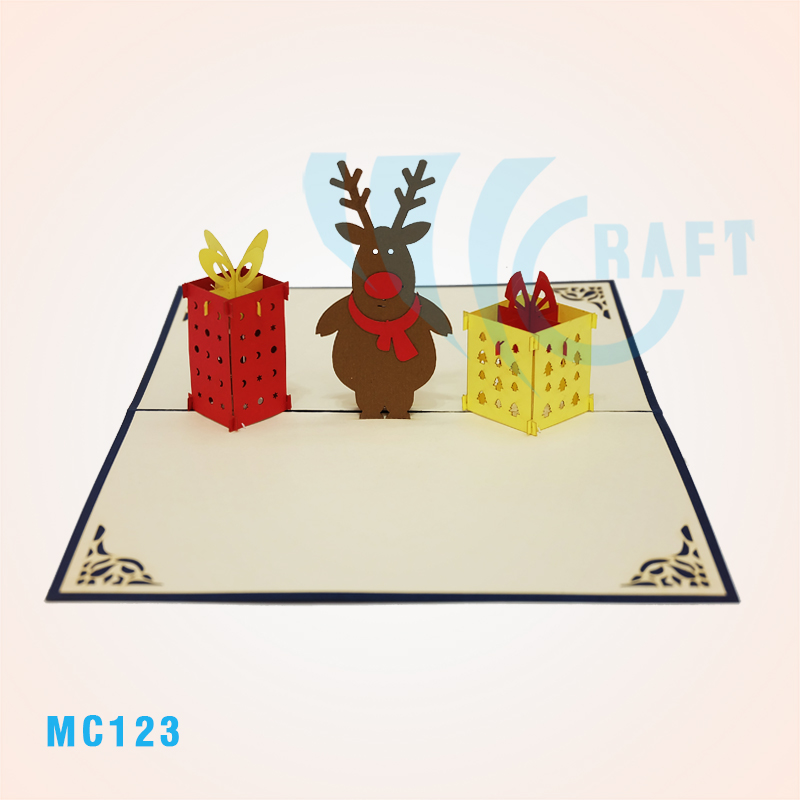REINDEER AND NOEL GIFTS POP UP CARD