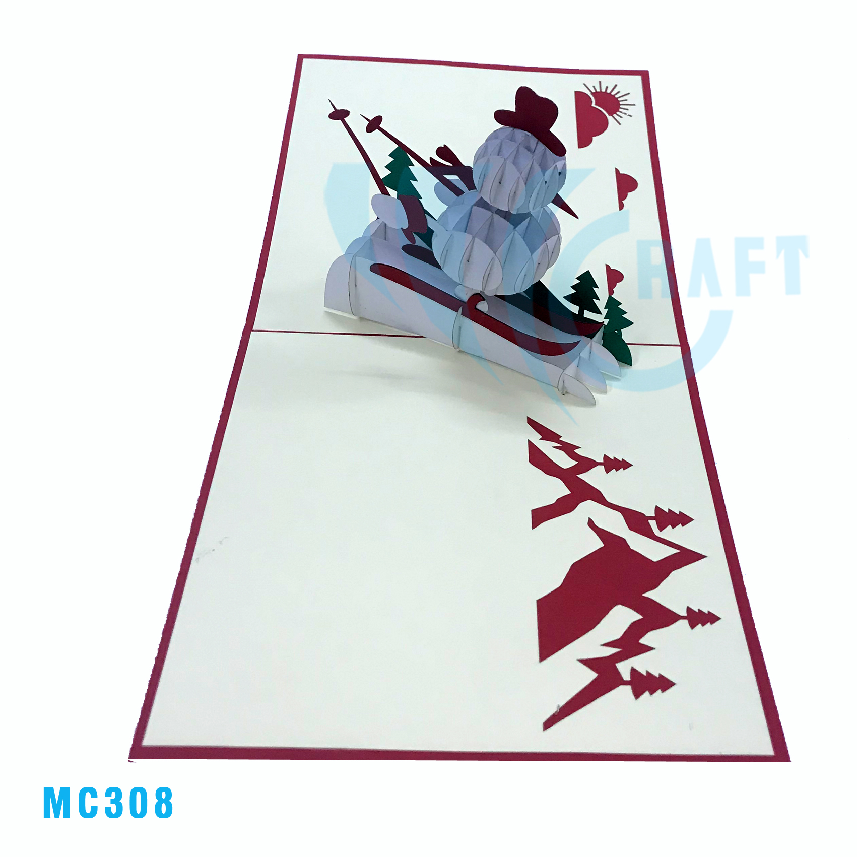 WHITE SNOWMAN 3D POP UP CARD