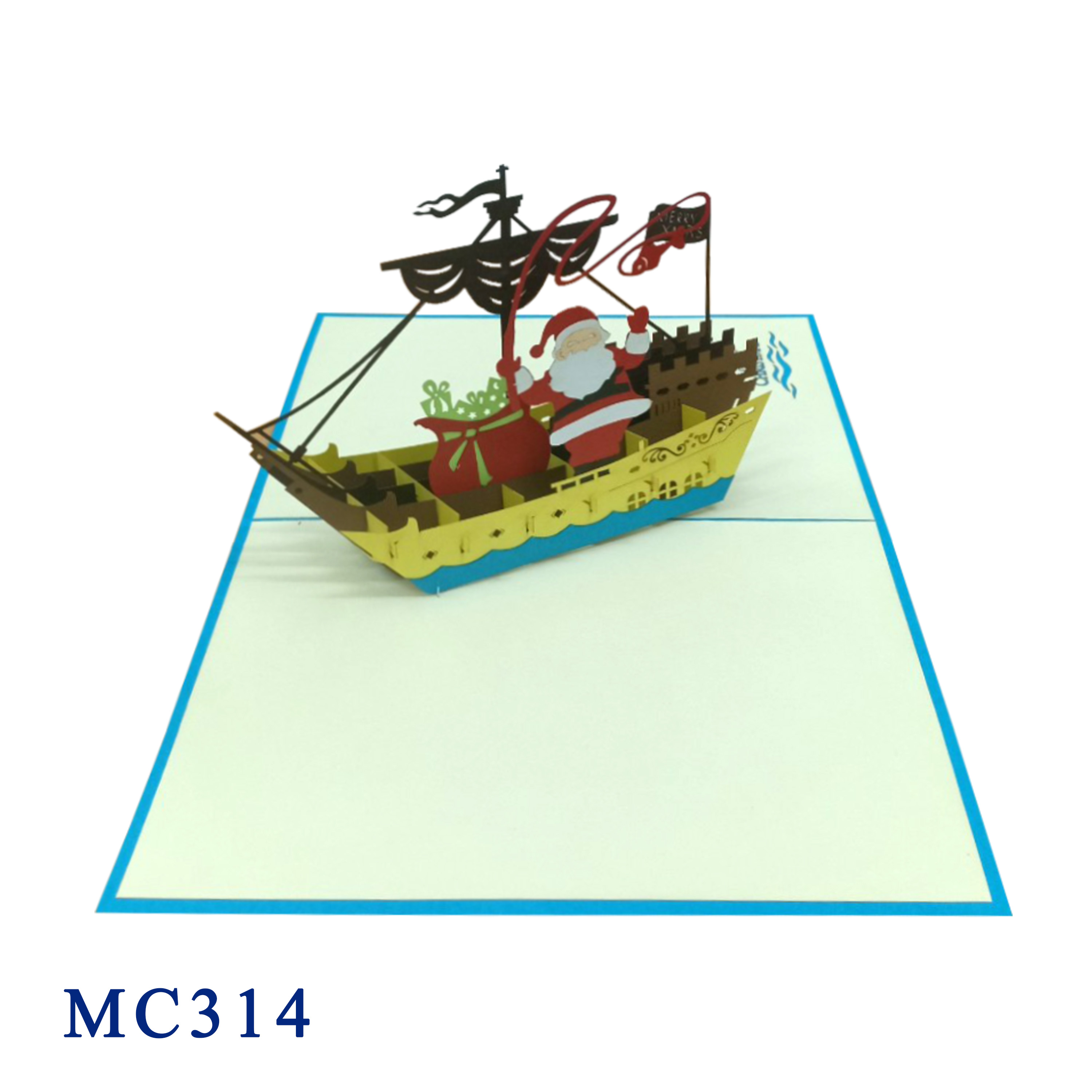 Santa On Boat Pop Up Card
