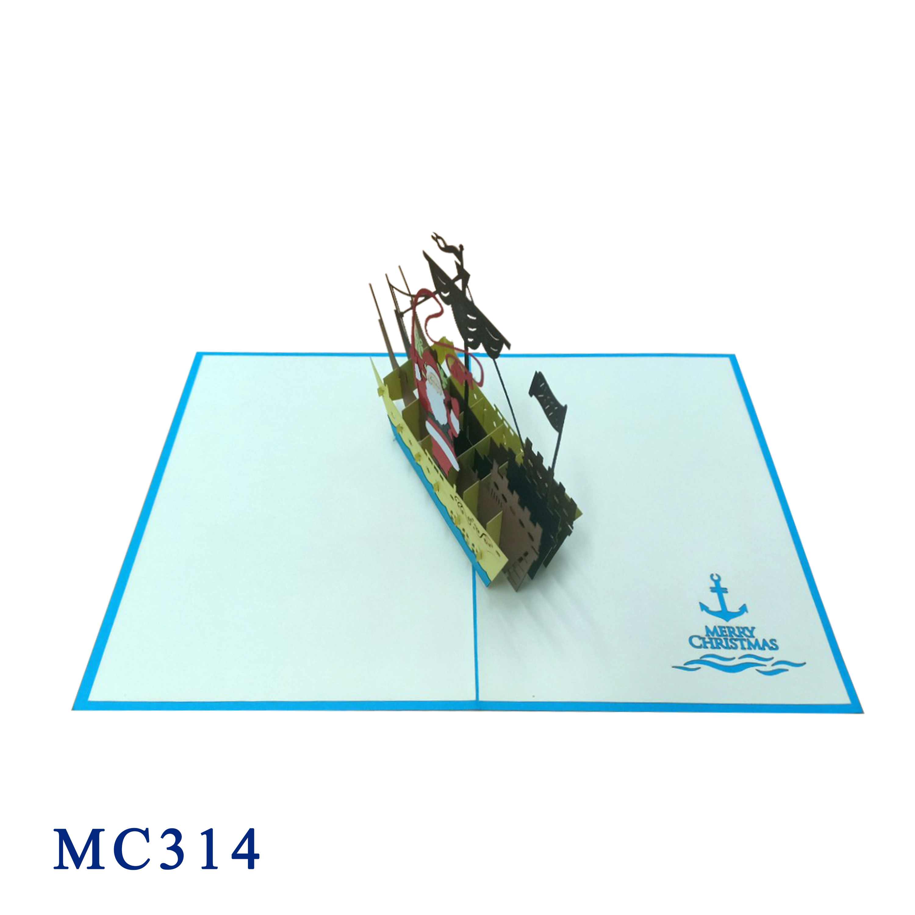 Santa On Boat Pop Up Card