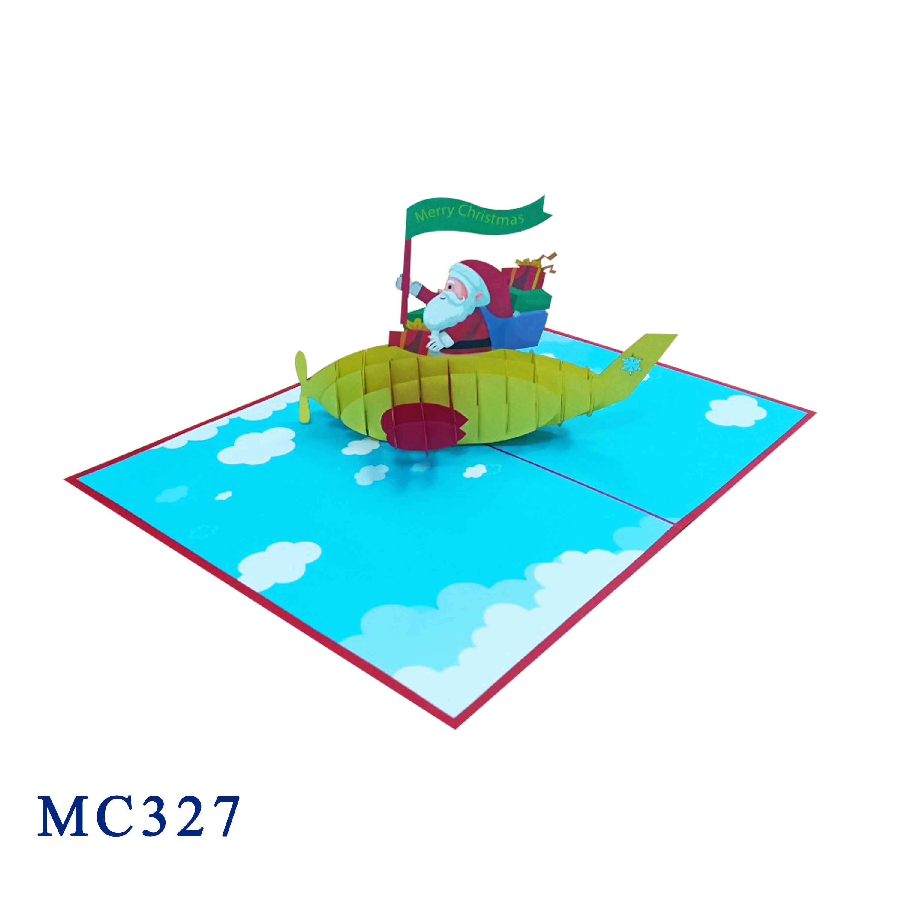 Santa On The Airplane Pop Up Christmas Card