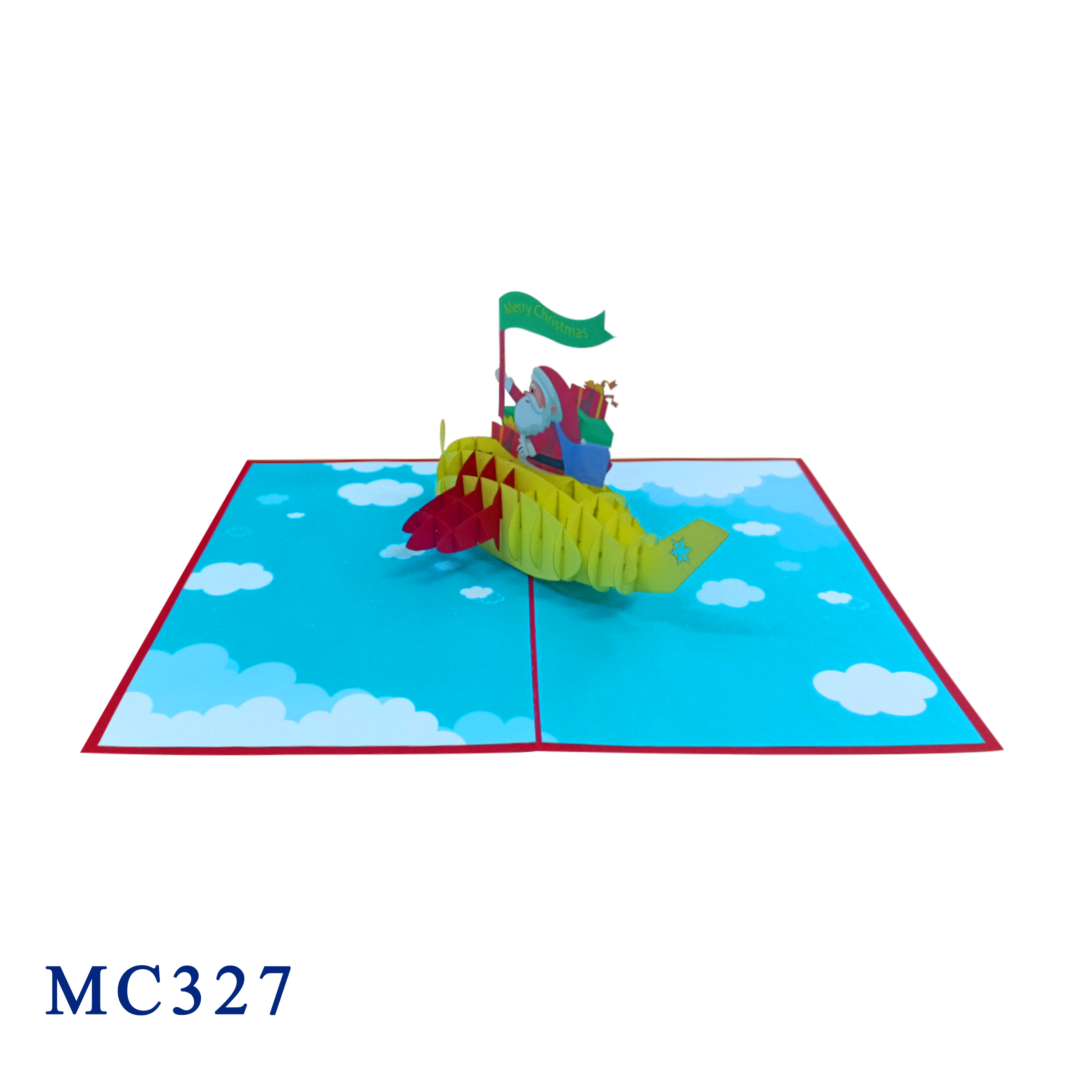 Santa On The Airplane Pop Up Christmas Card