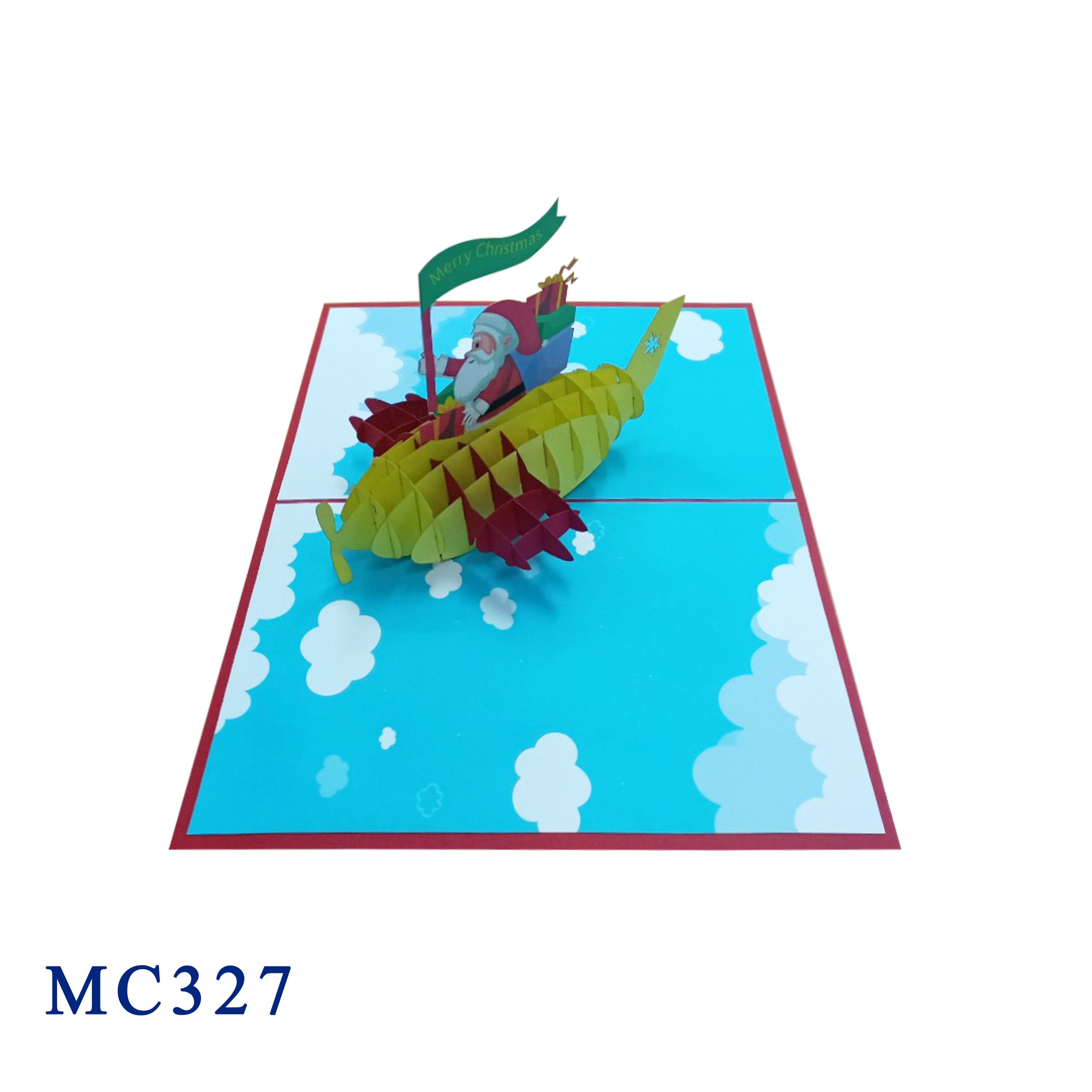 Santa On The Airplane Pop Up Christmas Card